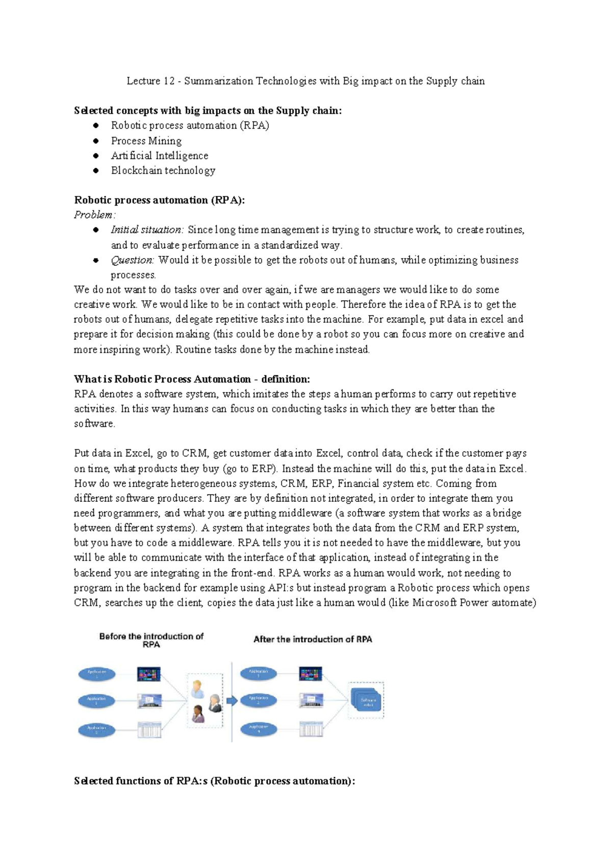 Lecture 12: Key Technologies Impacting Supply Chain - RPA, AI, Blockchain - Document Preview