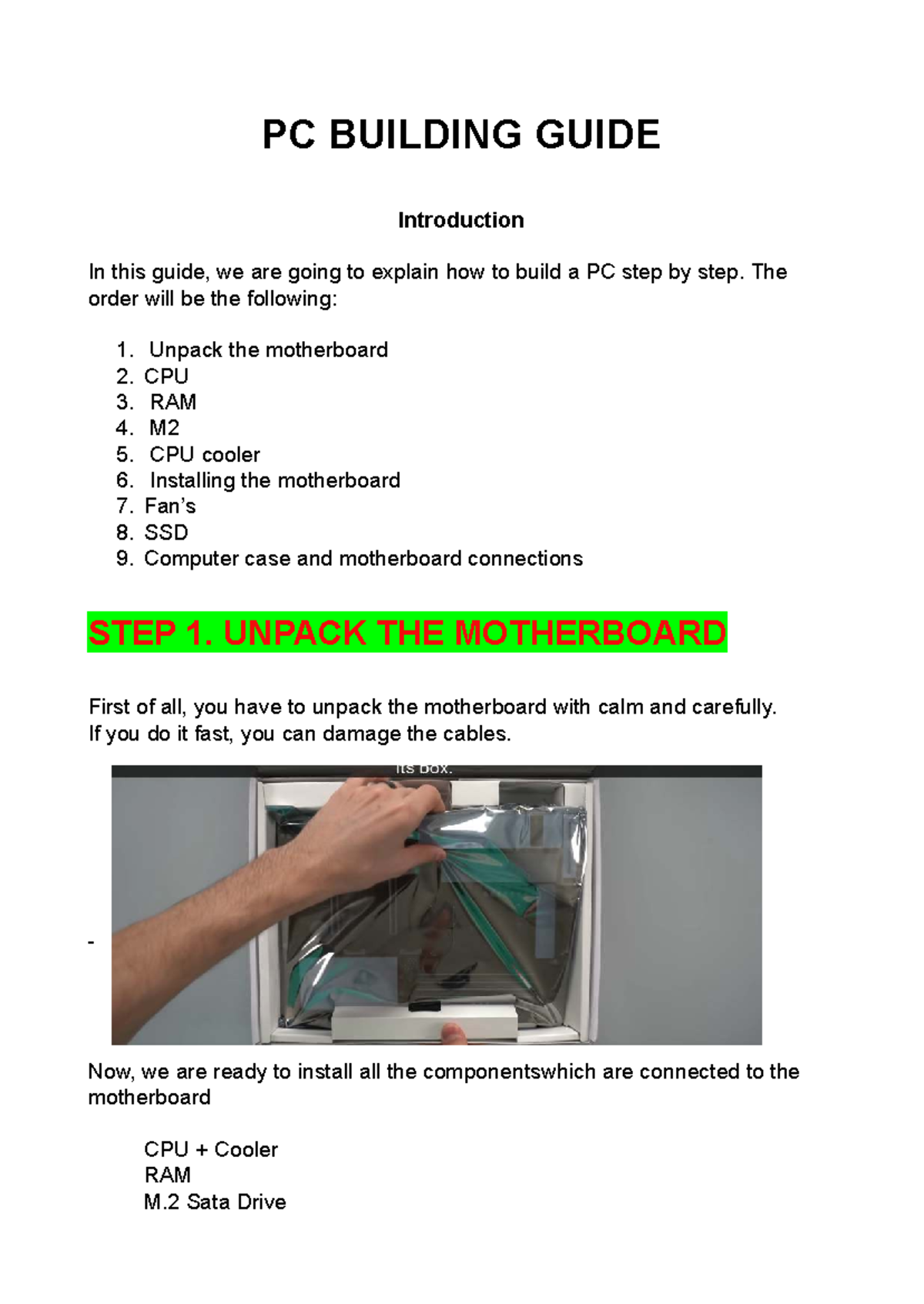 PC BUILDING GUIDE: Step-by-Step Instructions for Beginners - Studocu