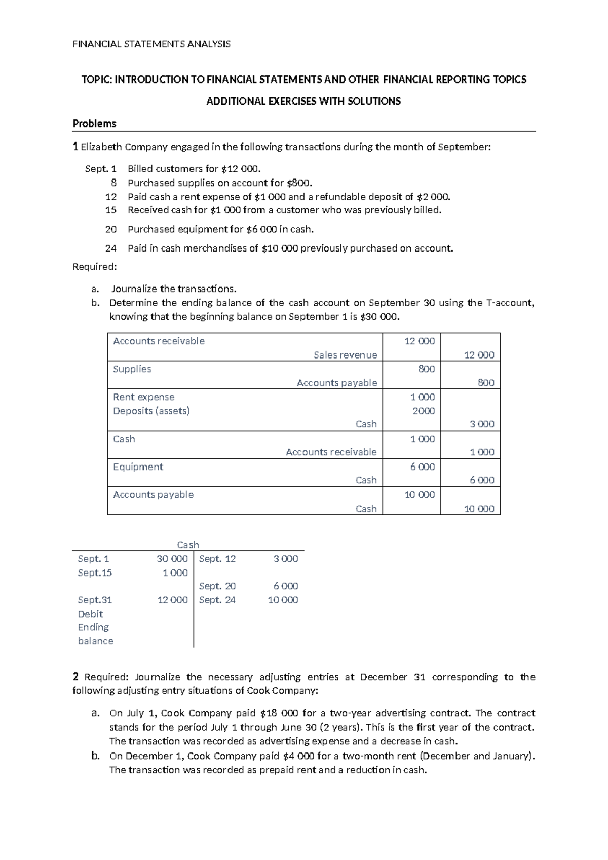 FSA 101: Additional Exercises & Solutions on Financial Statements ...
