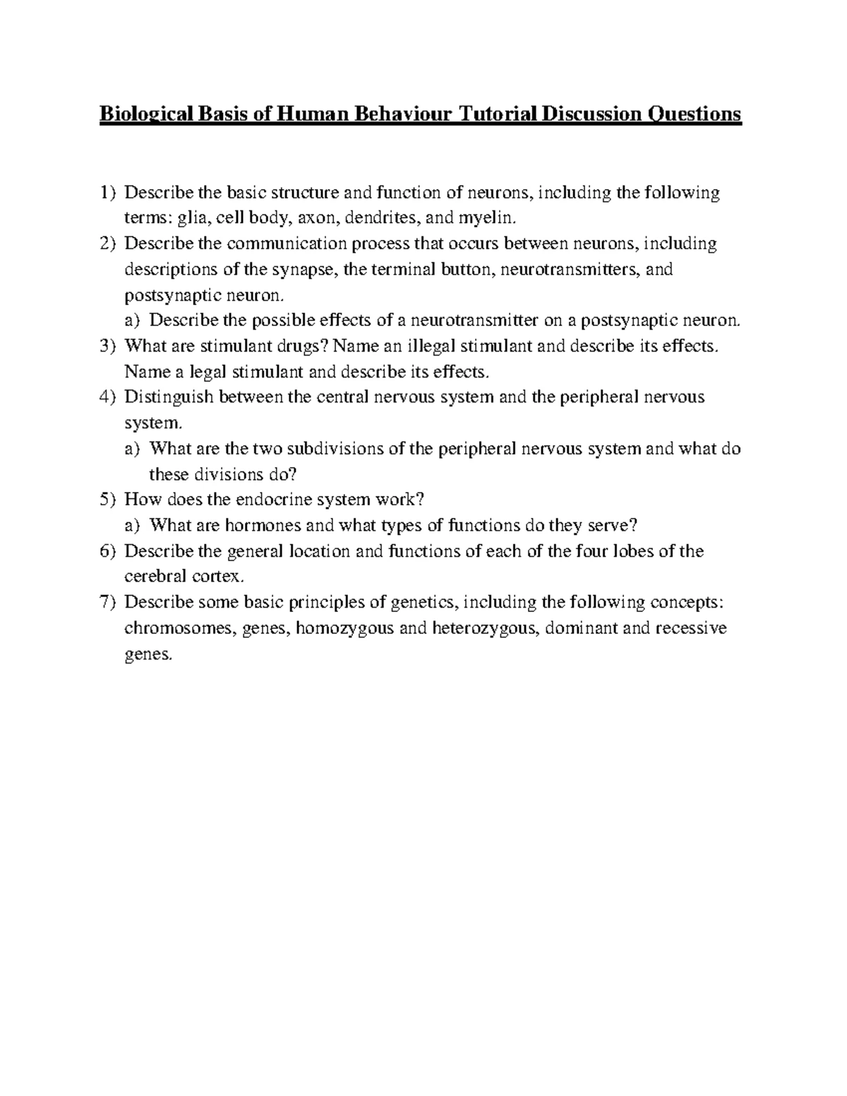 Biological Basis of Human Behavior: Practice Q&A for Exam Prep - Studocu