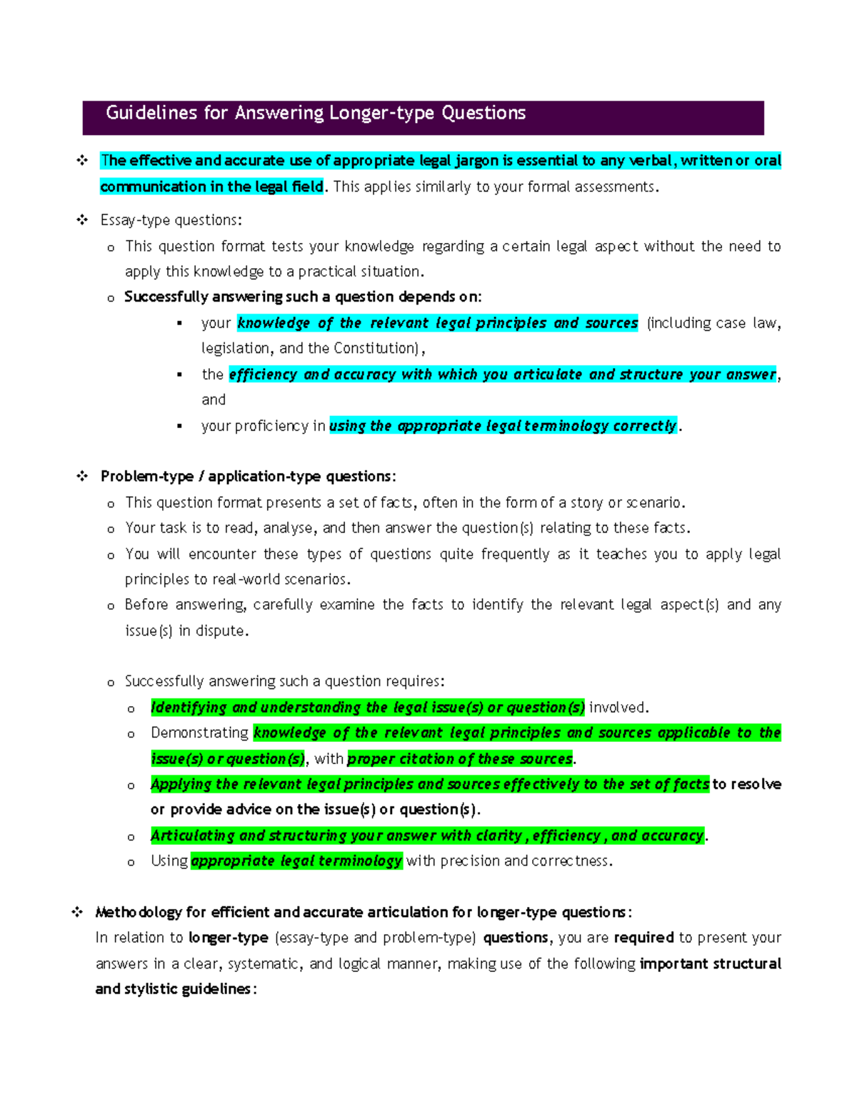 Guidelines for Answering Longer-type Legal Questions (LAW 101) - Studocu