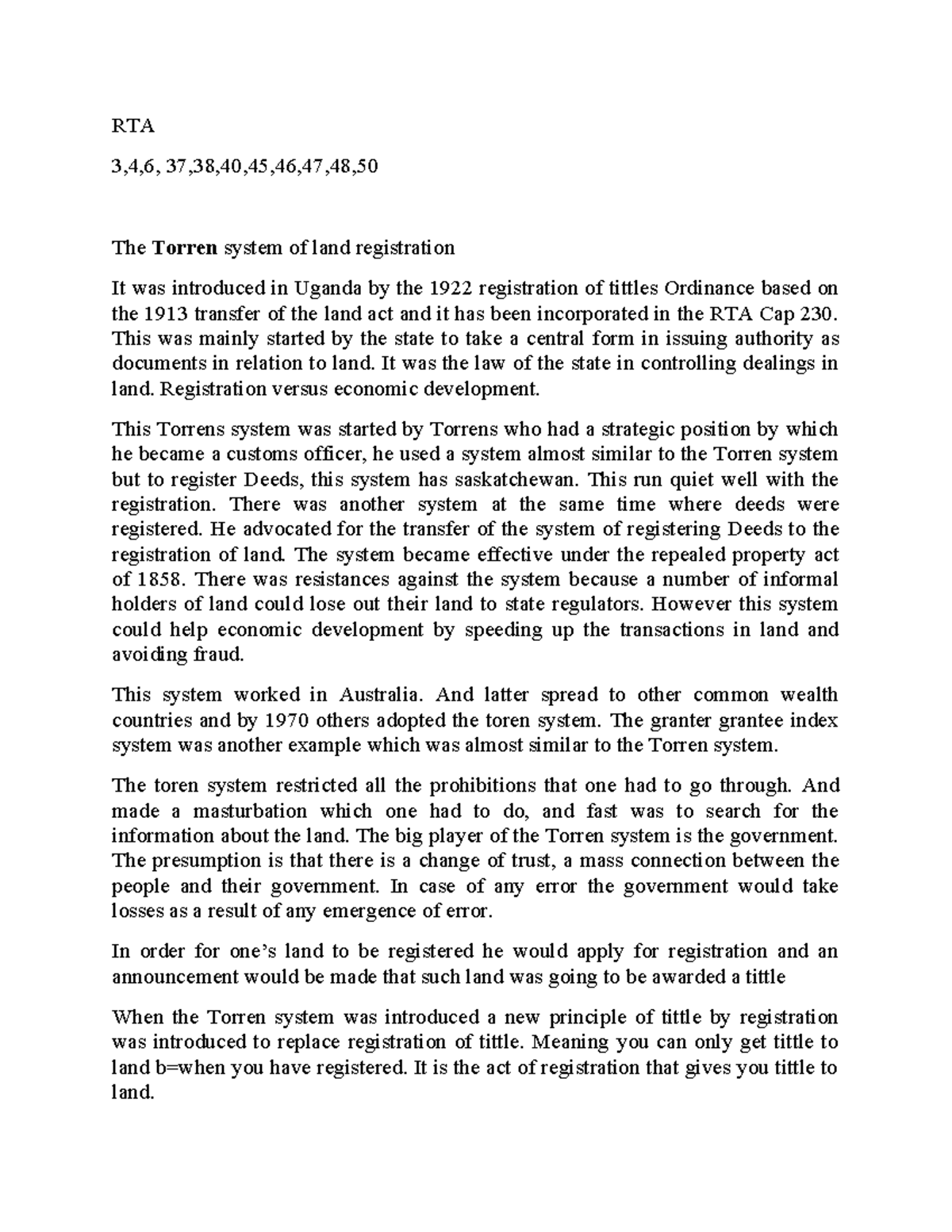 RTA 2: Comprehensive Notes on the Torrens System of Land Registration ...