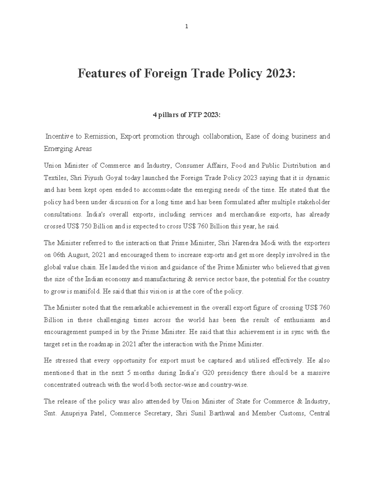 Foreign Trade Policy 2023: Key Features and 4 Pillars Explained - Studocu