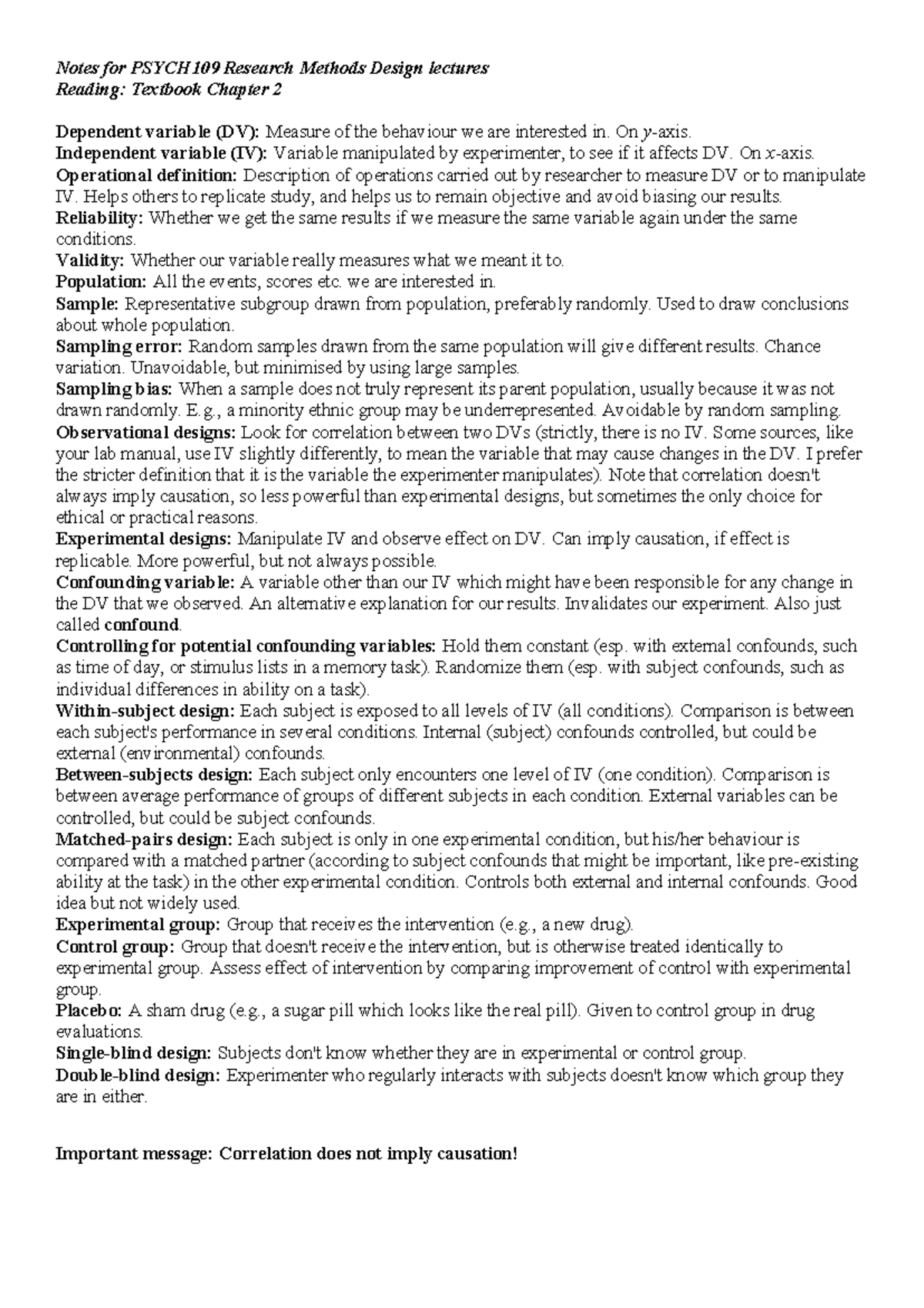 PSYCH109 Lecture Notes: Research Methods & Design Concepts - Studocu