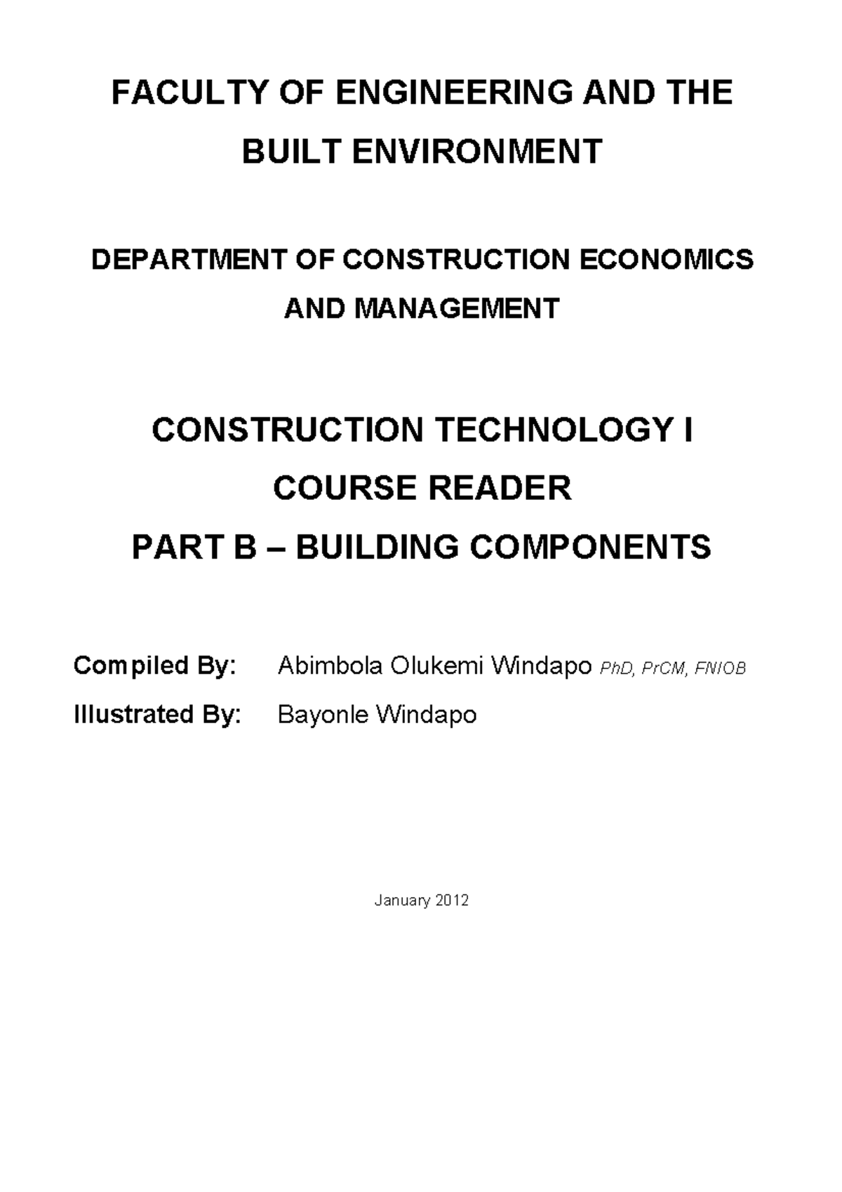 OC Construction Technology I Course Reader Part B: Building Components ...