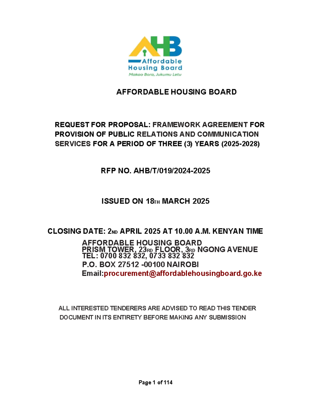 Affordable housing board RFP for public relations services (2025-2028 ...
