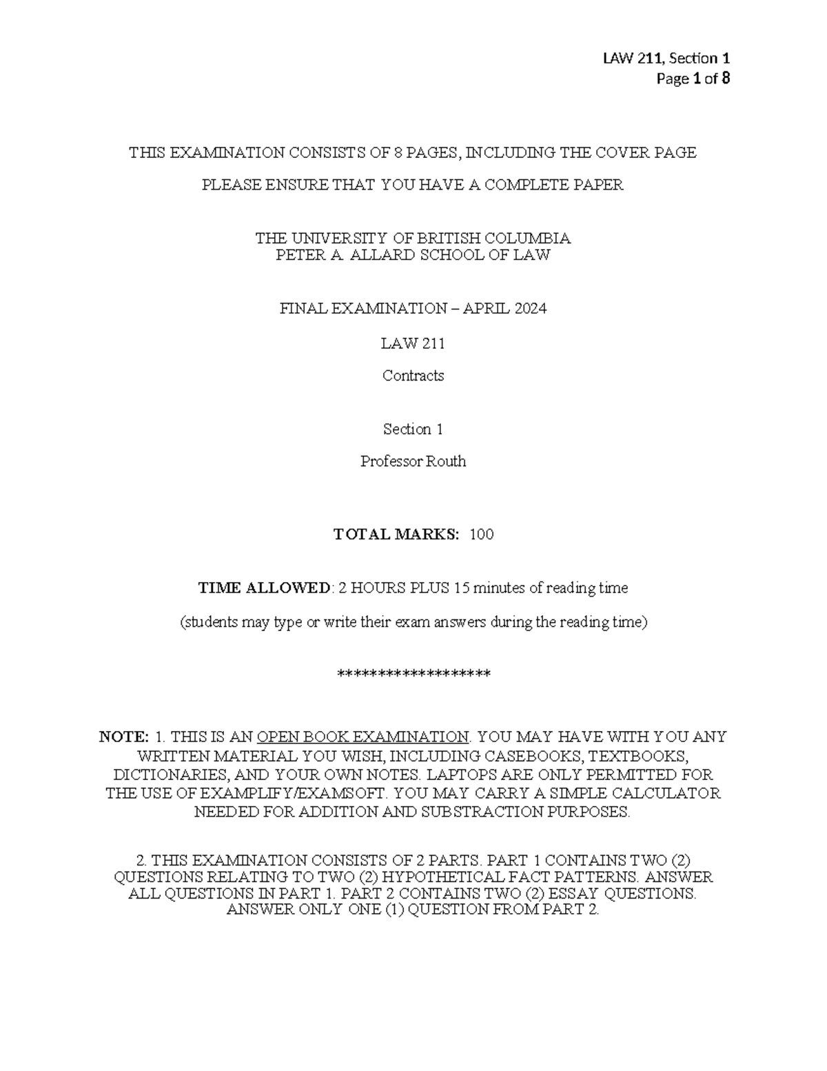 LAW 211 Final Exam Notes: Contracts Law Overview and Analysis - Studocu
