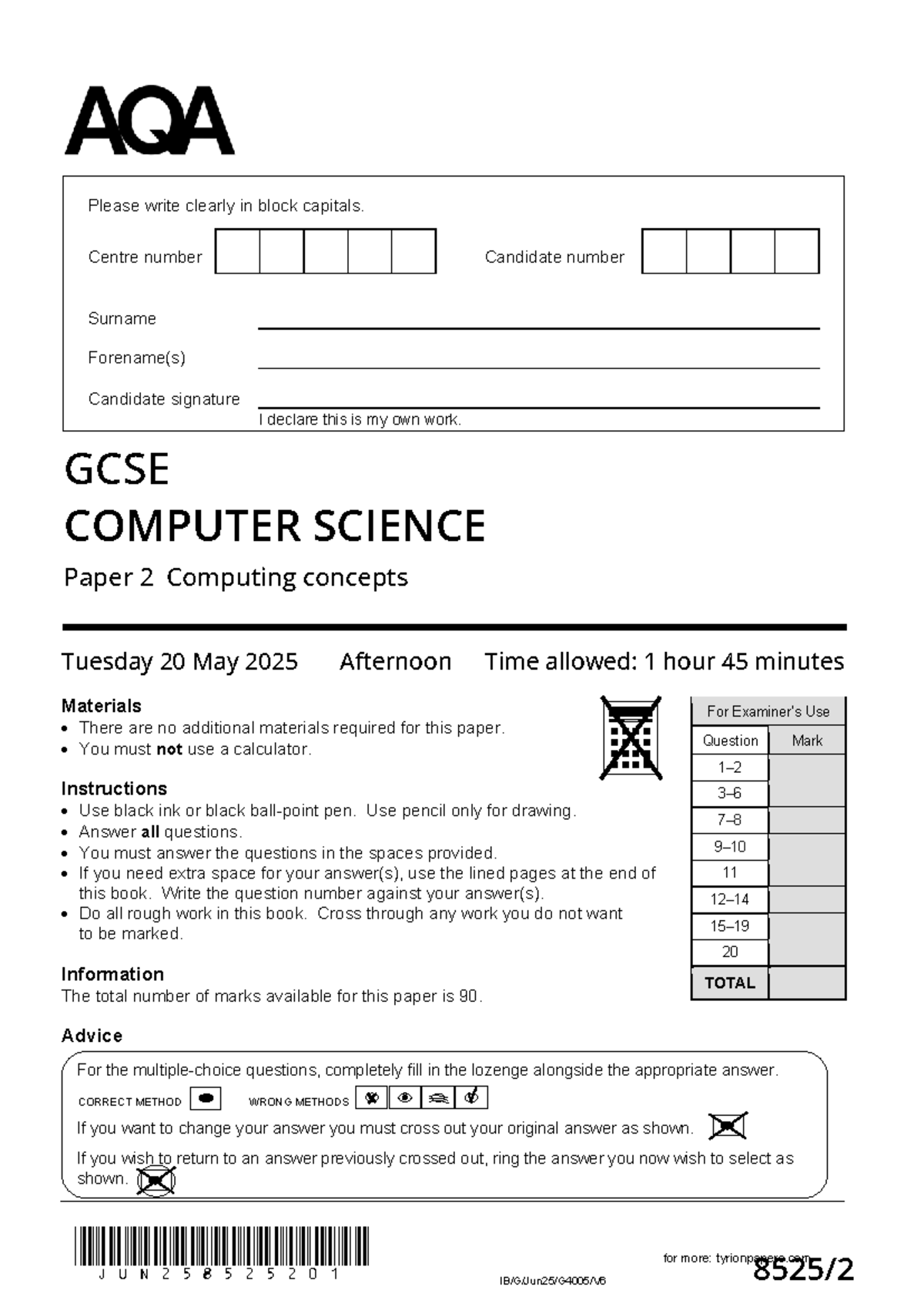 AQA GCSE Computer Science 2025 Paper 2: Computing Concepts Exam - Studocu