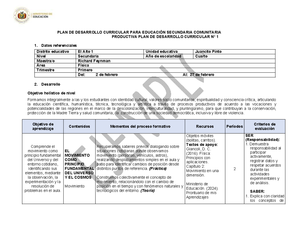 PDC 1: Desarrollo Curricular en Física para Secundaria 2026 - Studocu