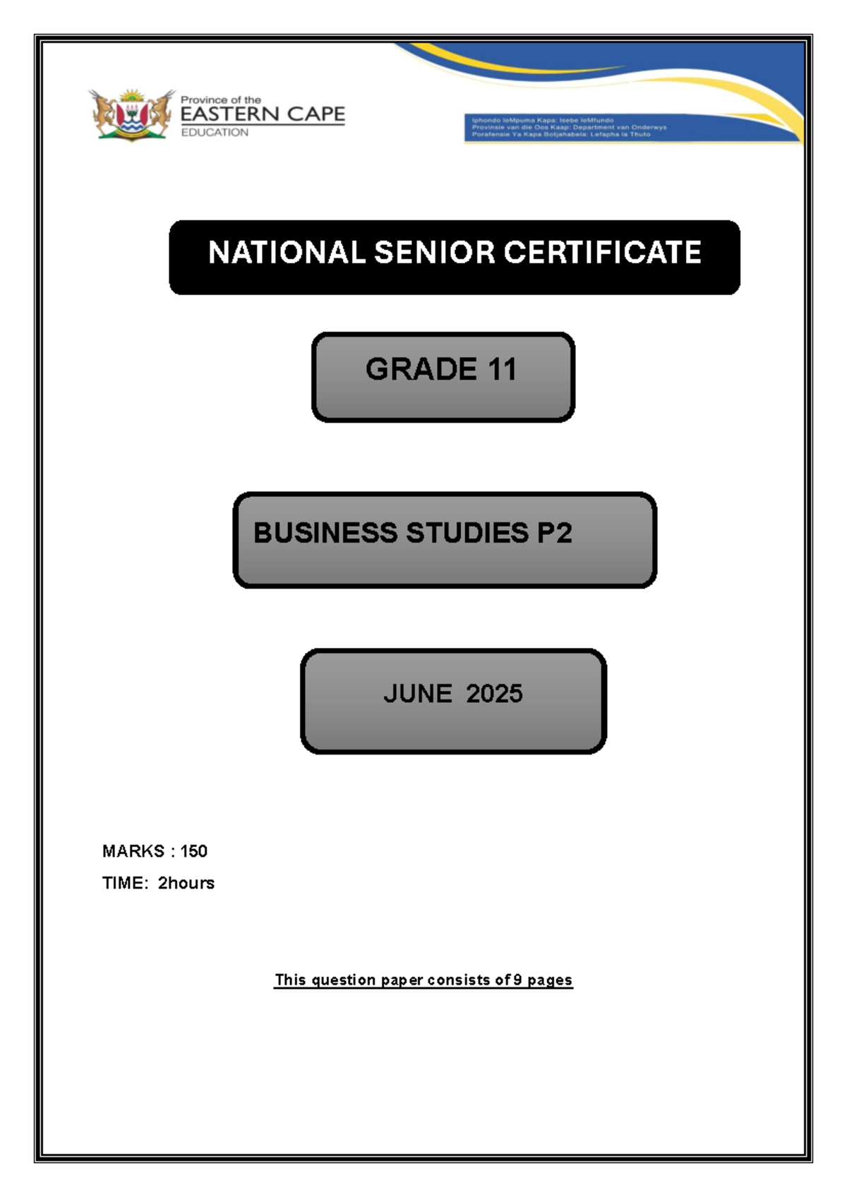 BSTD GR 11 BUSINESS STUDIES P2 JUNE 2025 EXAM PAPER - Studocu