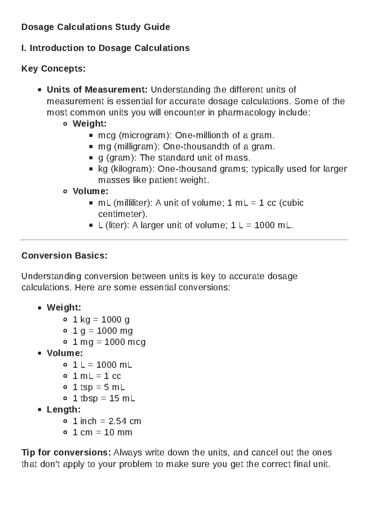 Version 2 - DOSAGE calculations - Dosage Calculations Study Guide I ...