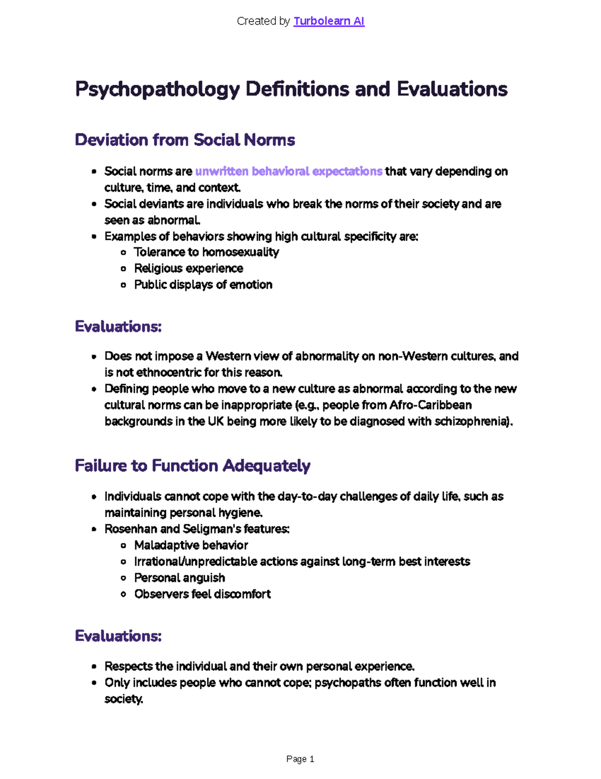 Psychopathology Definitions & Evaluations - PSY 101 Final Exam Notes ...