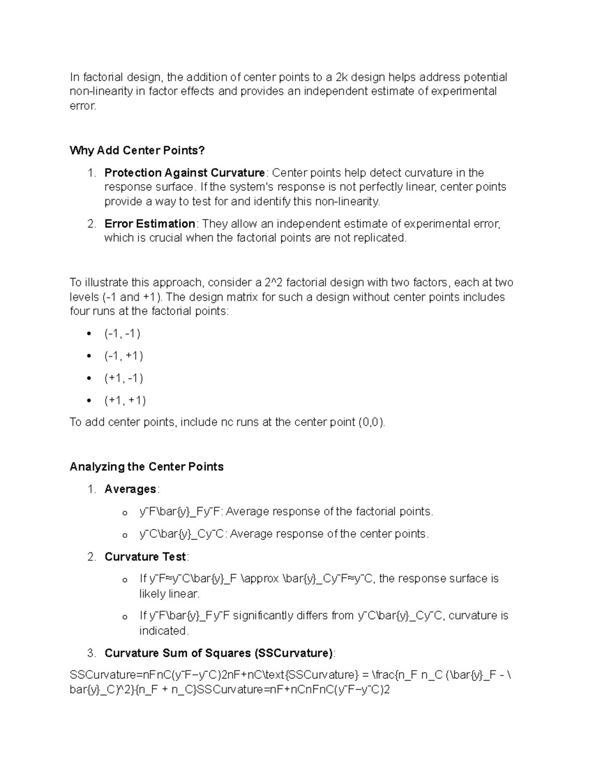 Center Points in Factorial Design: Addressing Non-Linearity and Error ...