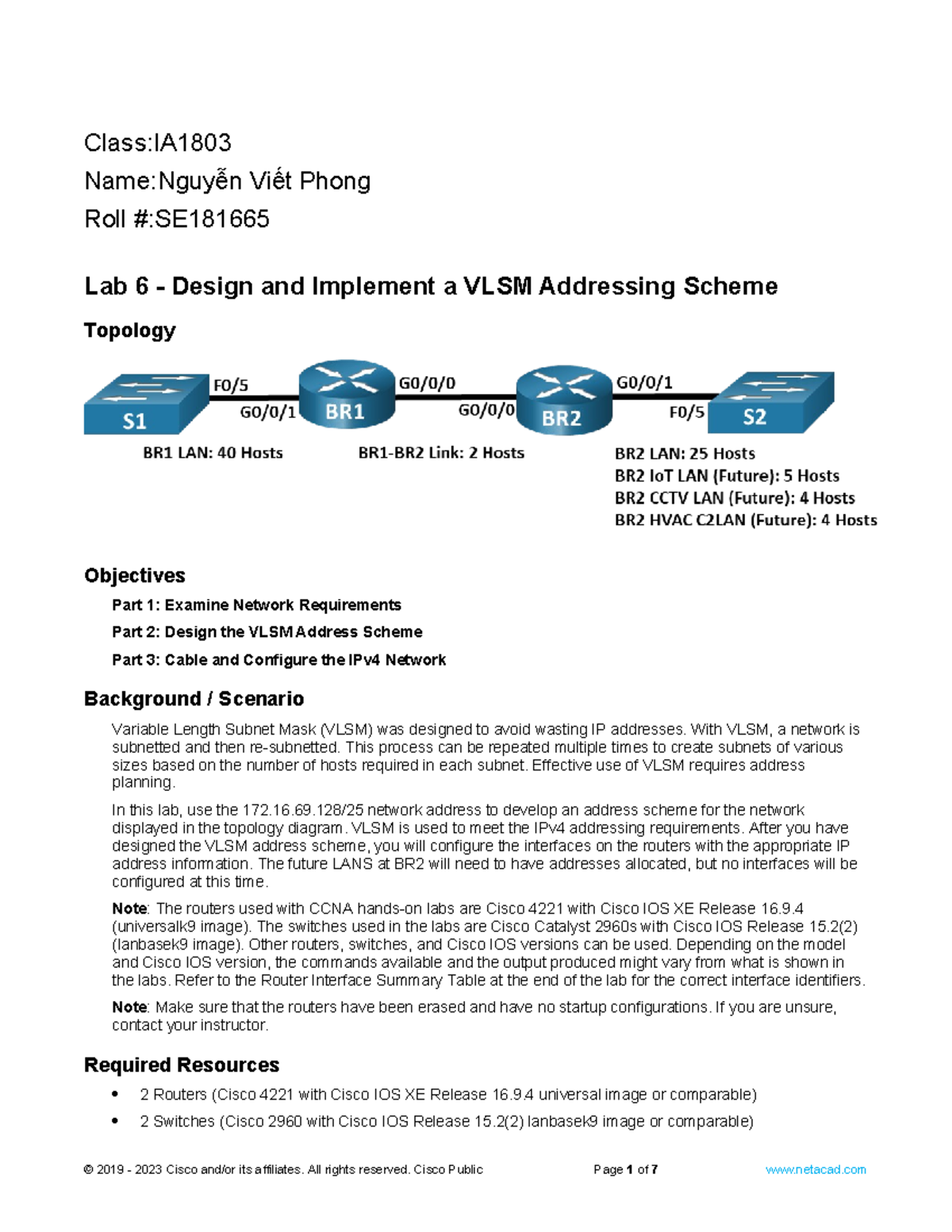Lab 6 access control lists and imlementing - Class:IA Name:Nguyễn Viết ...