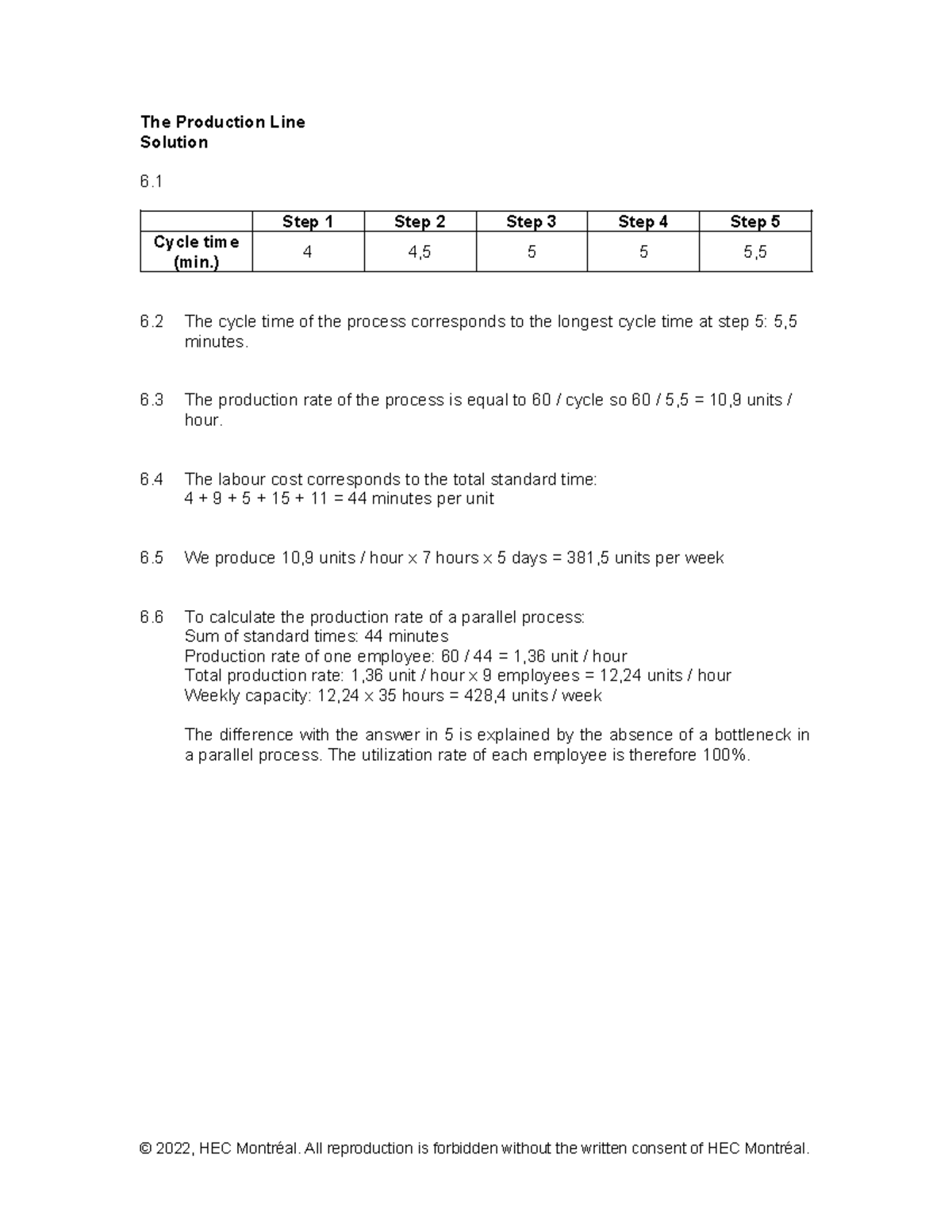 Session 10 - Production Line Solution Analysis and Calculations - Studocu