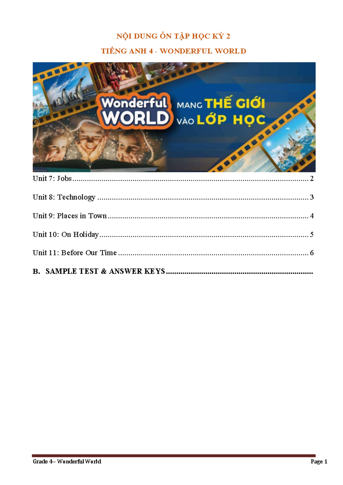 Nội Dung Ôn Tập Học Kỳ 2 Tiếng Anh 4 - Wonderful World - Studocu