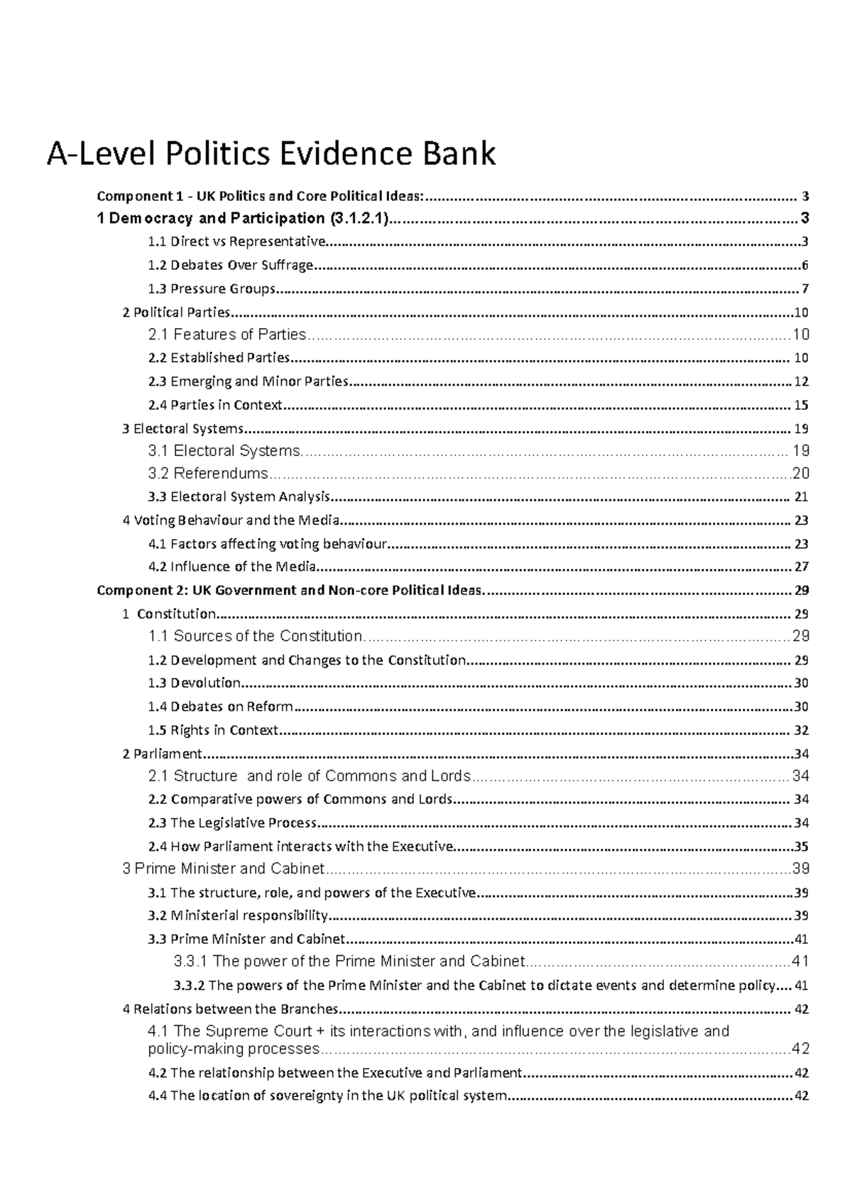 UK Politics and Core Political Ideas: Evidence Bank Components Overview ...