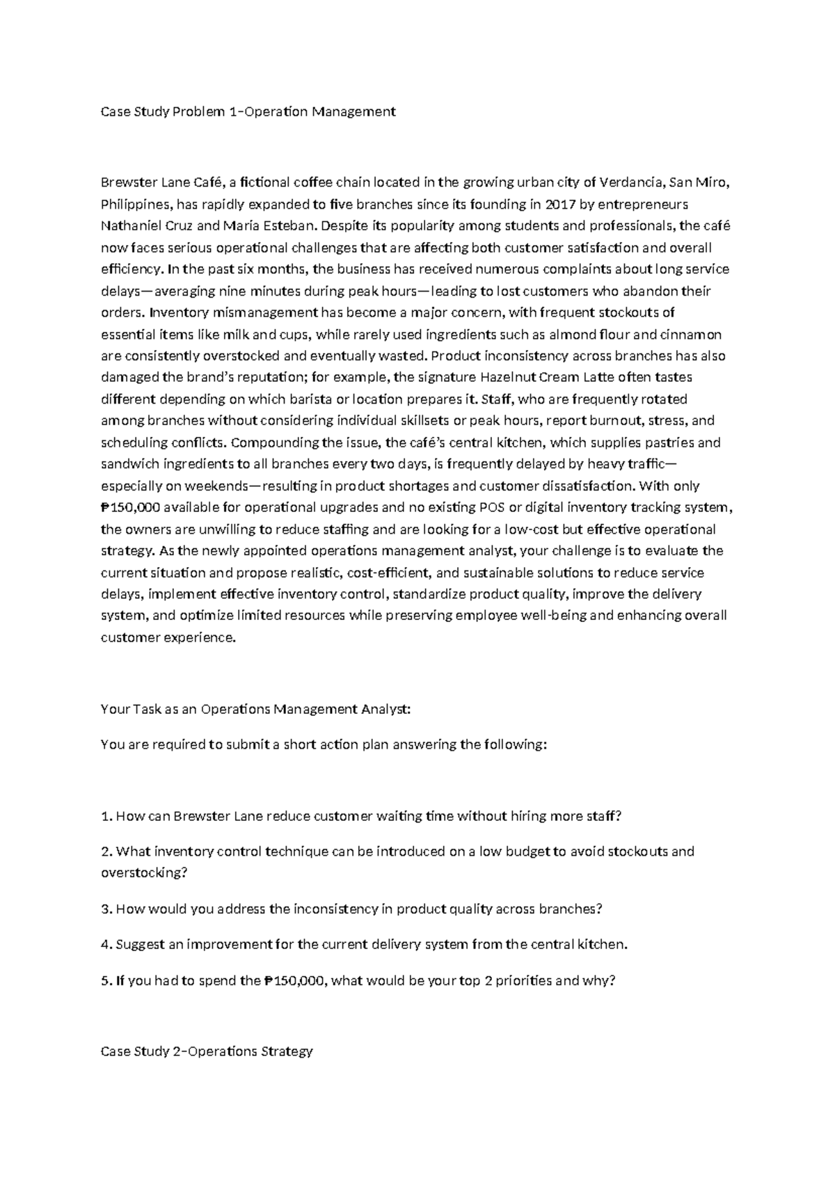 Case Study Analysis: Operational Challenges at Brewster Lane Café ...