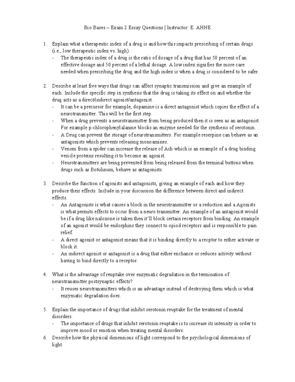Bio Bases Exam 2 Essay Questions - Bio Bases – Exam 2 Essay Questions ...