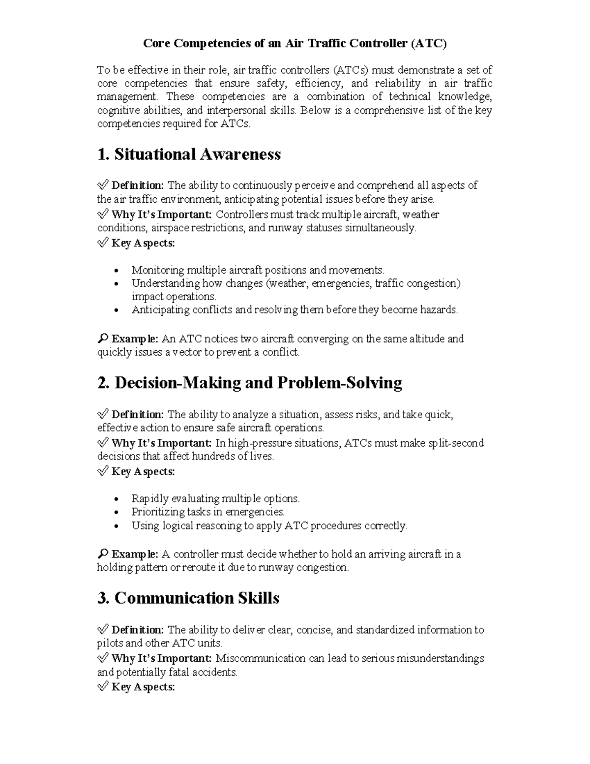 Core competencies of an air traffic controller - These competencies are ...