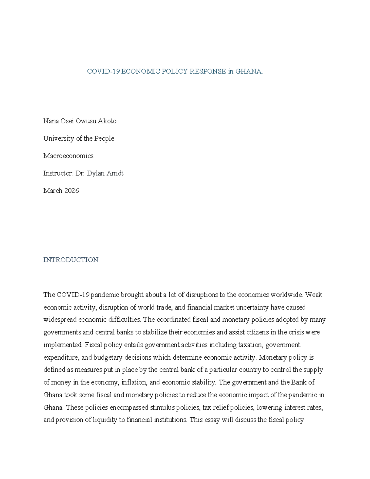 ECON 101: Covid-19 Economic Policy Response in Ghana - Studocu