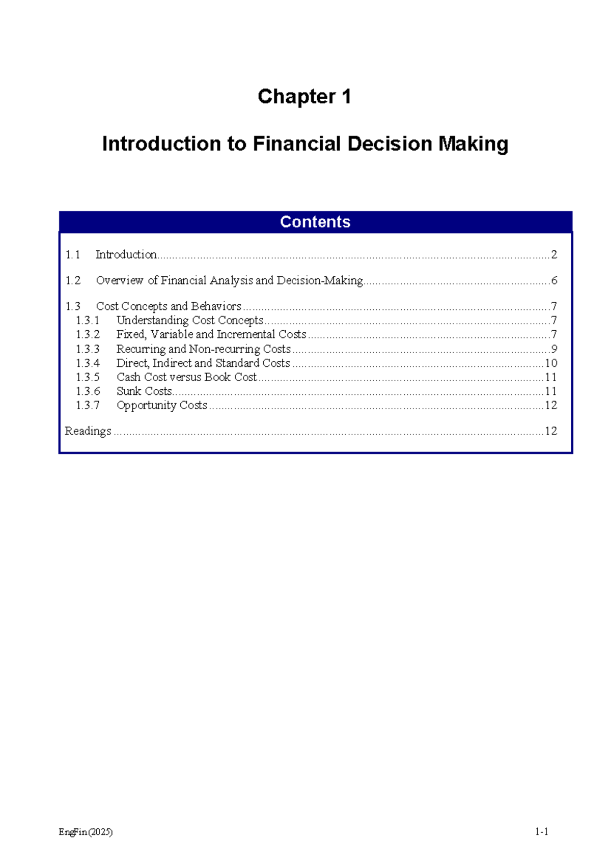 Chapter 1 Notes on Financial Decision Making - EngFin (2025) - Studocu