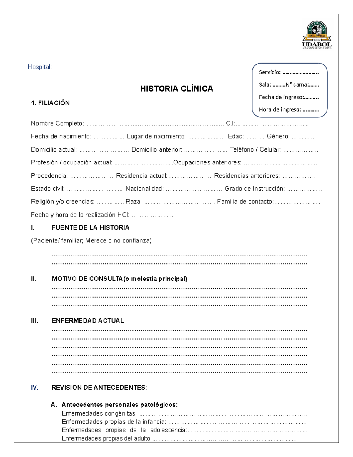 Modelo de Historia Clínica - Udabol 2021: Guía Completa para Estudiantes - Document Preview