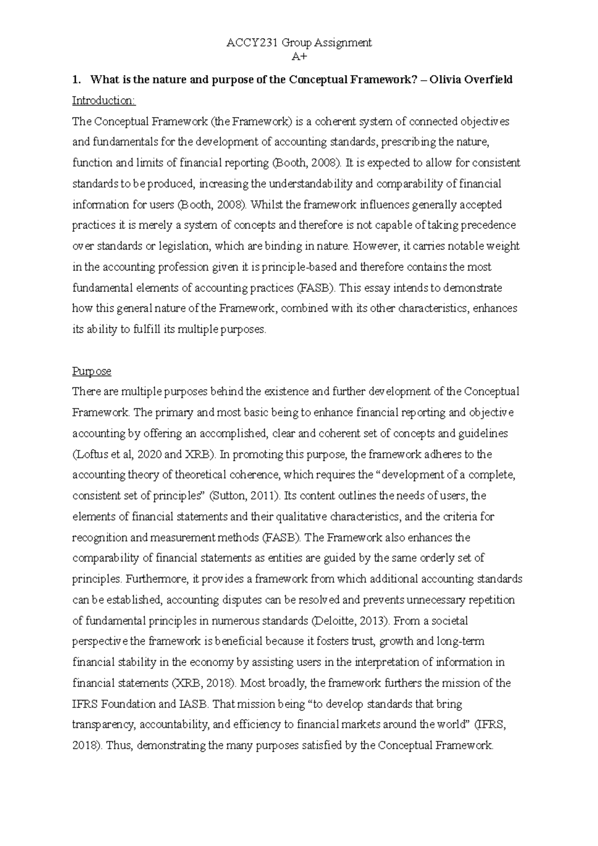 ACCY231 Group Assignment Final: Conceptual Framework Analysis - Studocu