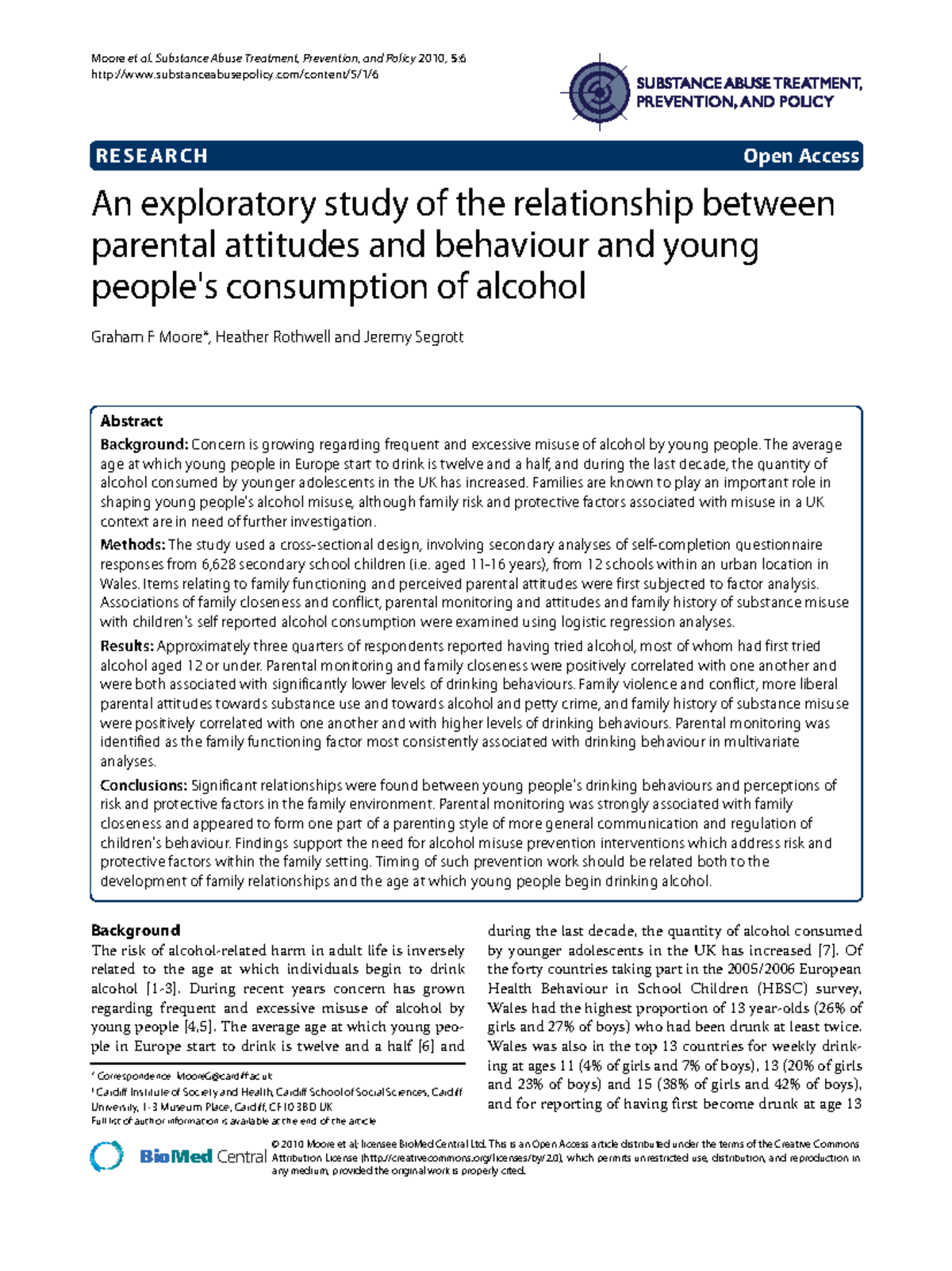 Parental Influence on Young Alcohol Consumption: A Study (SABP 2010 ...