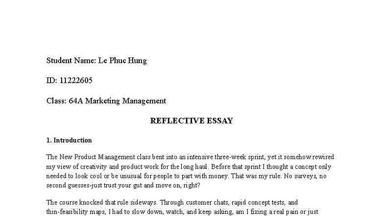 64A Marketing Management Reflective Essay: Insights on Product ...