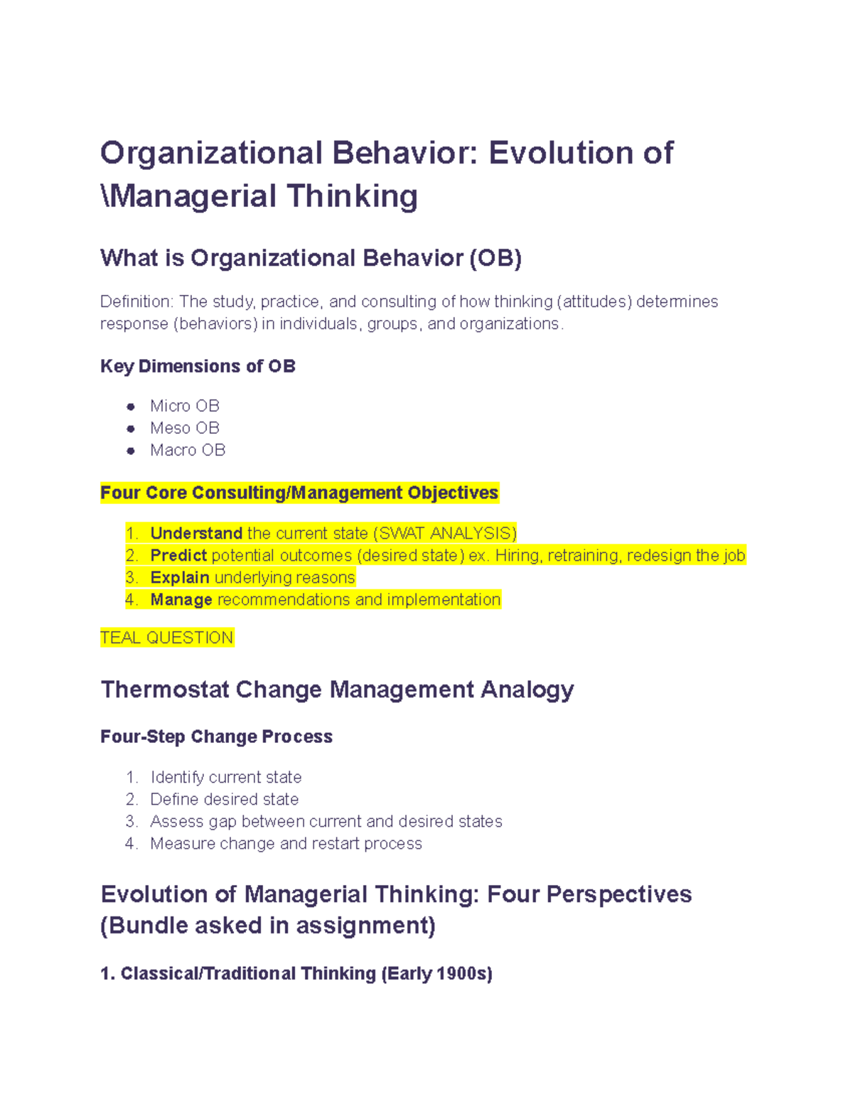 Organizational Behavior (OB) Notes: Evolution of Thinking and Key ...