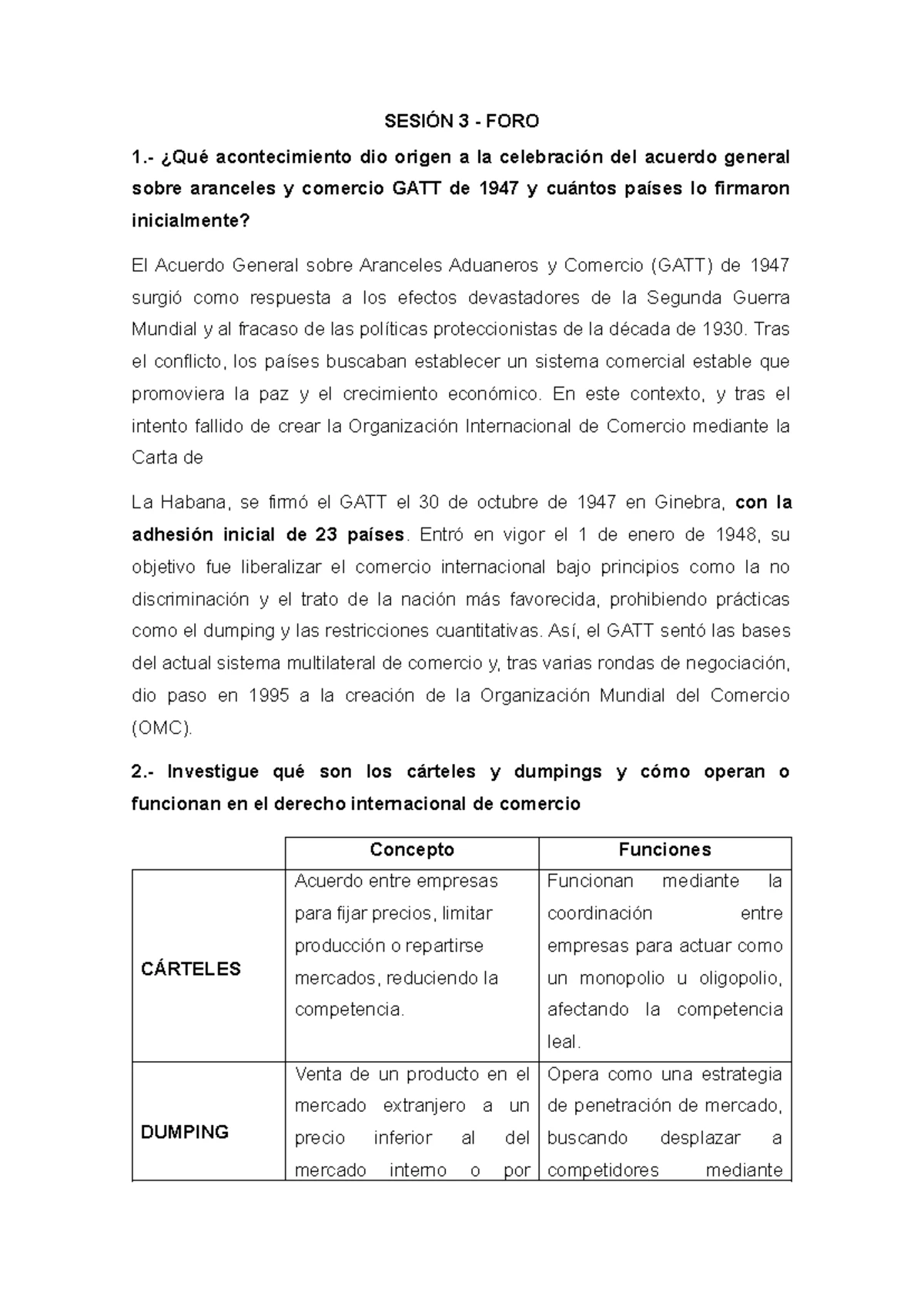 FORO 1. Efectos de la Globalización en el Comercio Internacional - Studocu