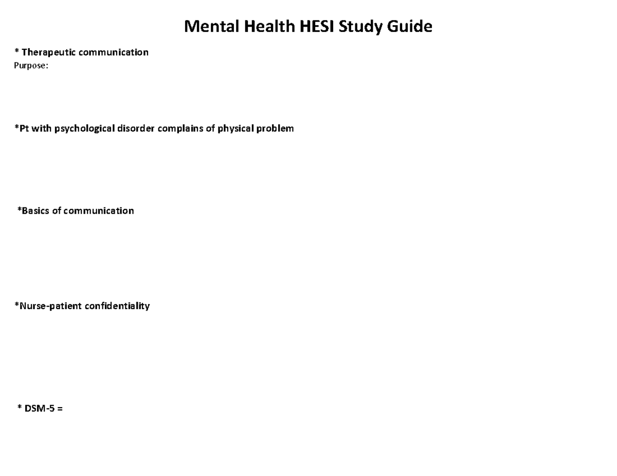 Mental Health HESI Study Guide: Key Concepts & Nursing Interventions ...