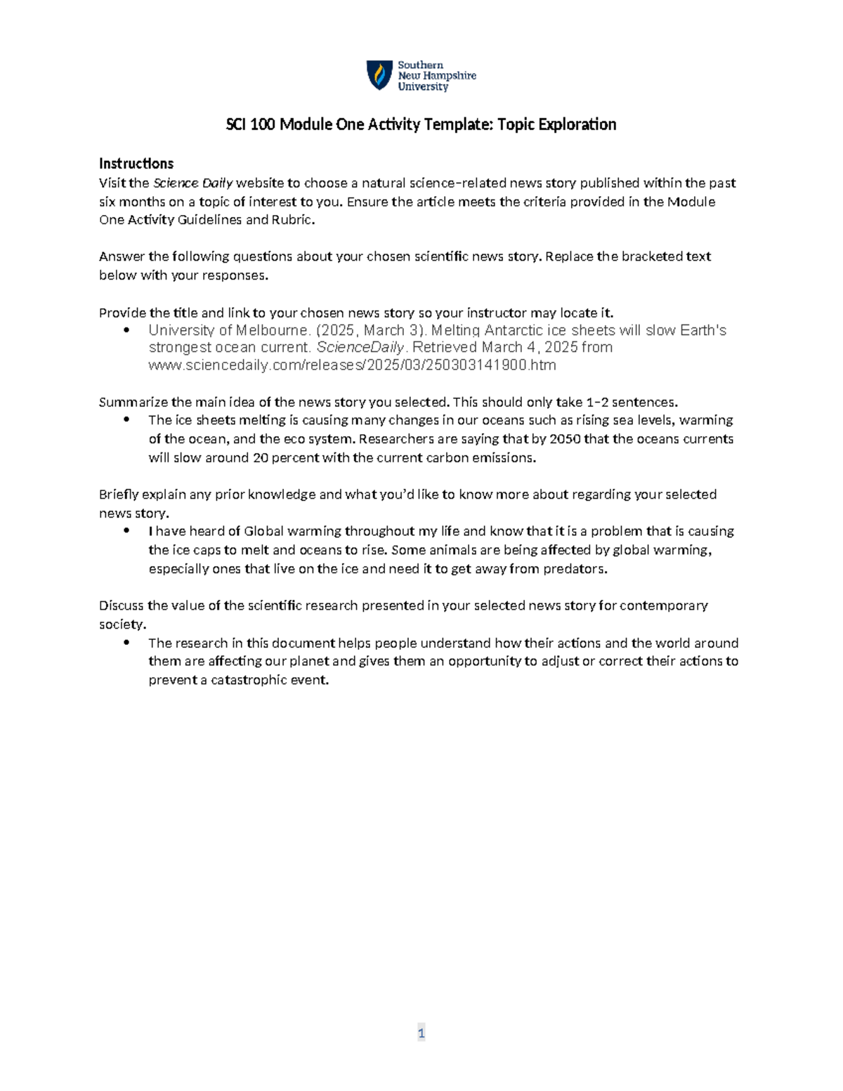 SCI 100 Module One Activity: News Story Exploration Assignment - Studocu