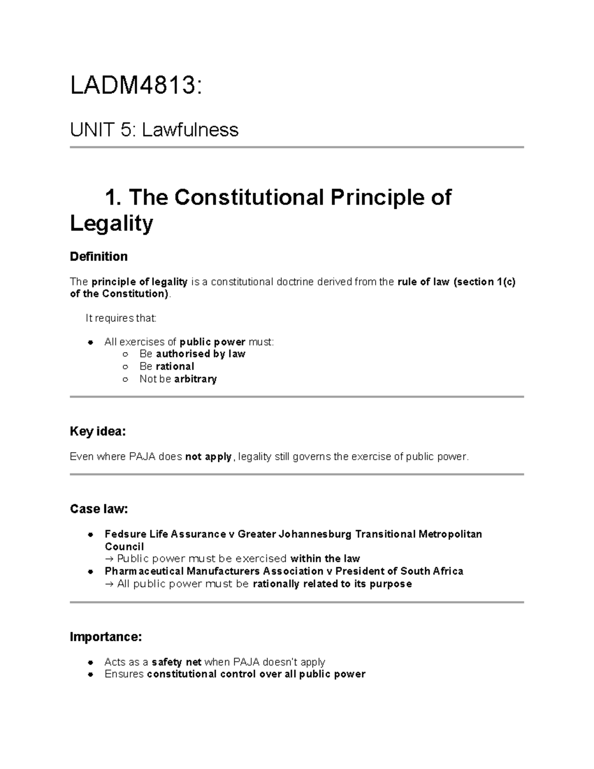 LADM4813: Unit 5 - Understanding Lawfulness and Legality Principles ...