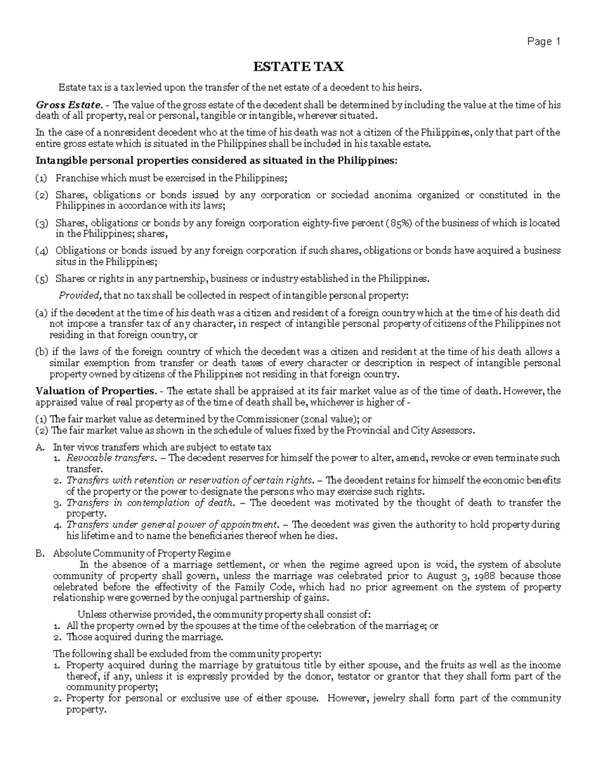 Estate Tax Overview and Regulations (Course Code: EST 101) - Studocu