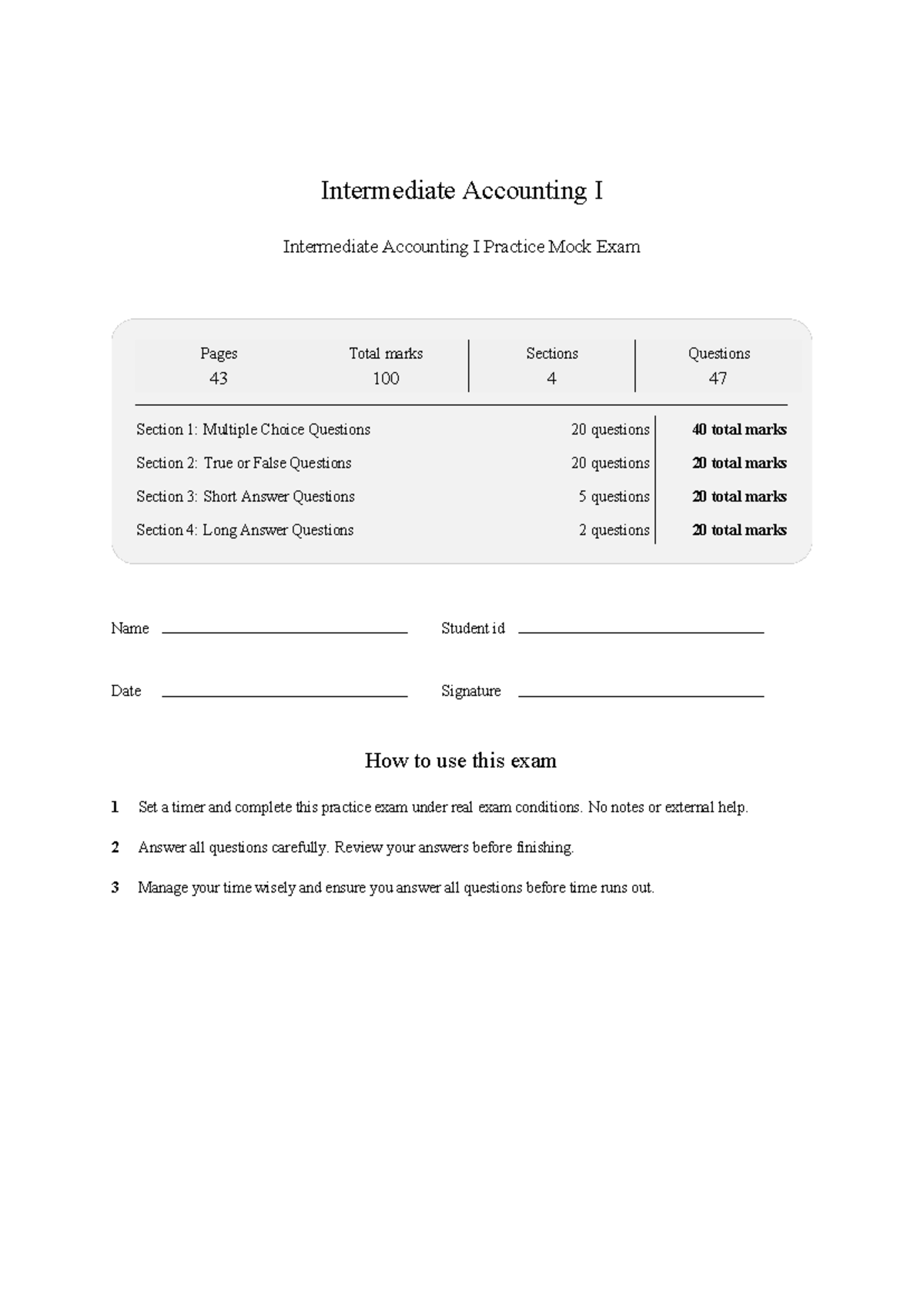 Intermediate Accounting I mock exam 2026 feb - Intermediate Accounting ...