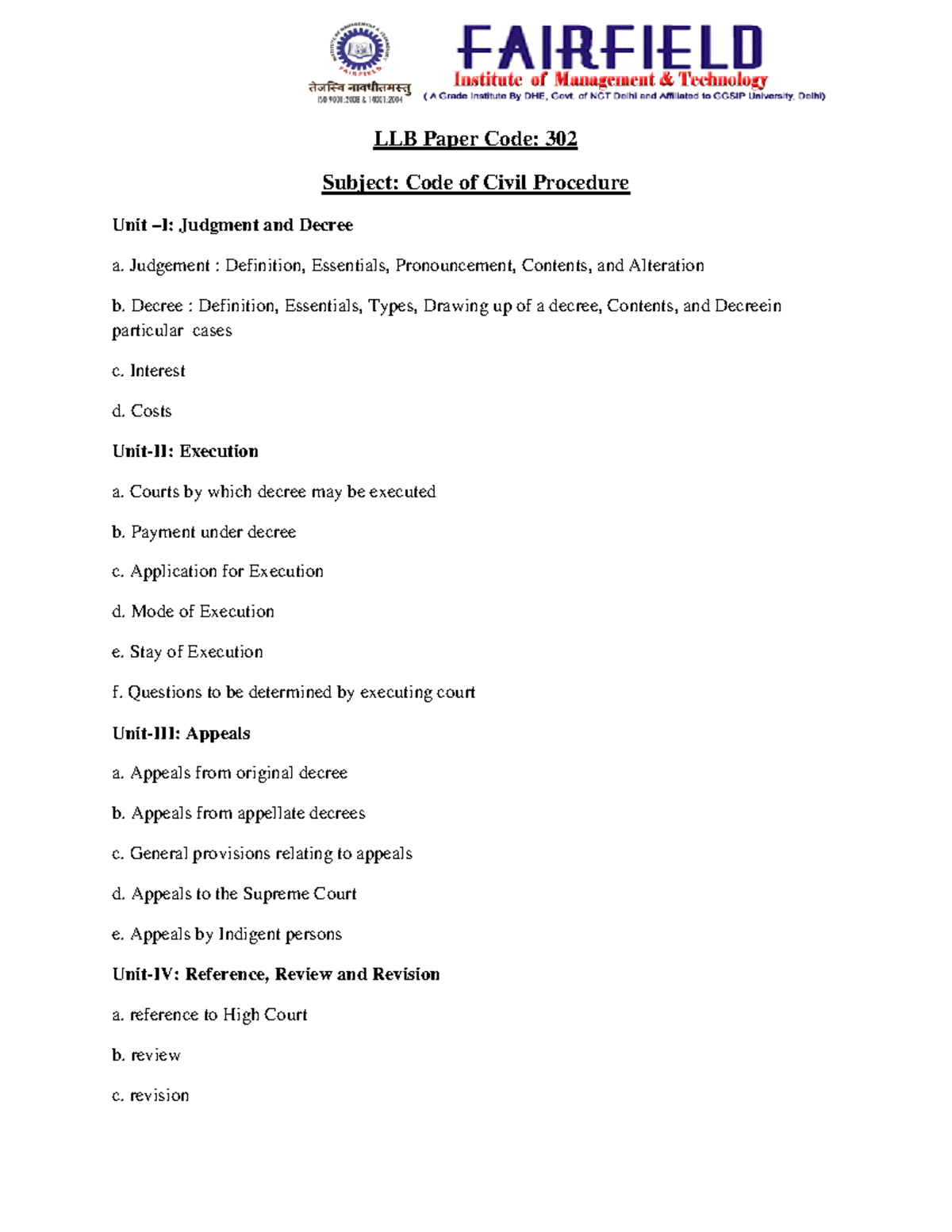 LLB 302 - Detailed Notes on Code of Civil Procedure - Studocu