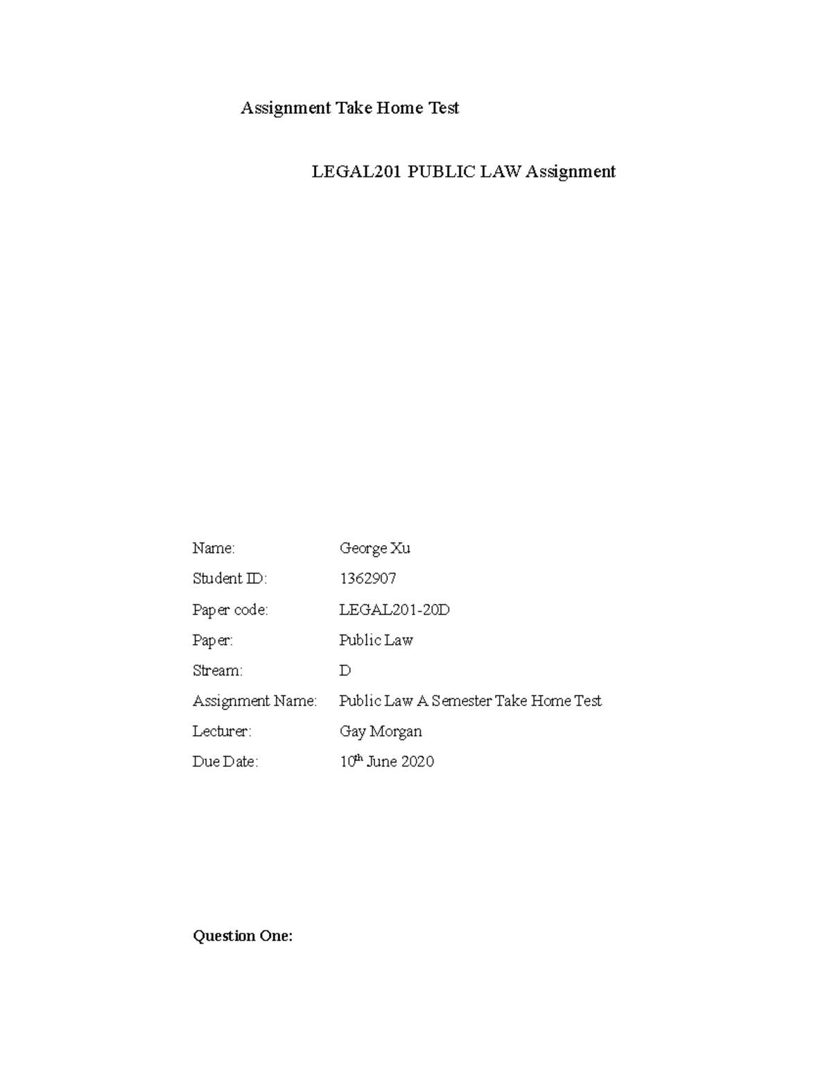 LEGAL201 Public Law Take Home Assignment Overview and Analysis - Studocu