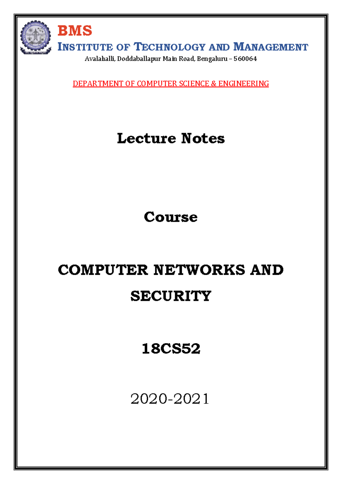 18CS52 - Computer Networks and Security Complete Lecture Notes - Studocu