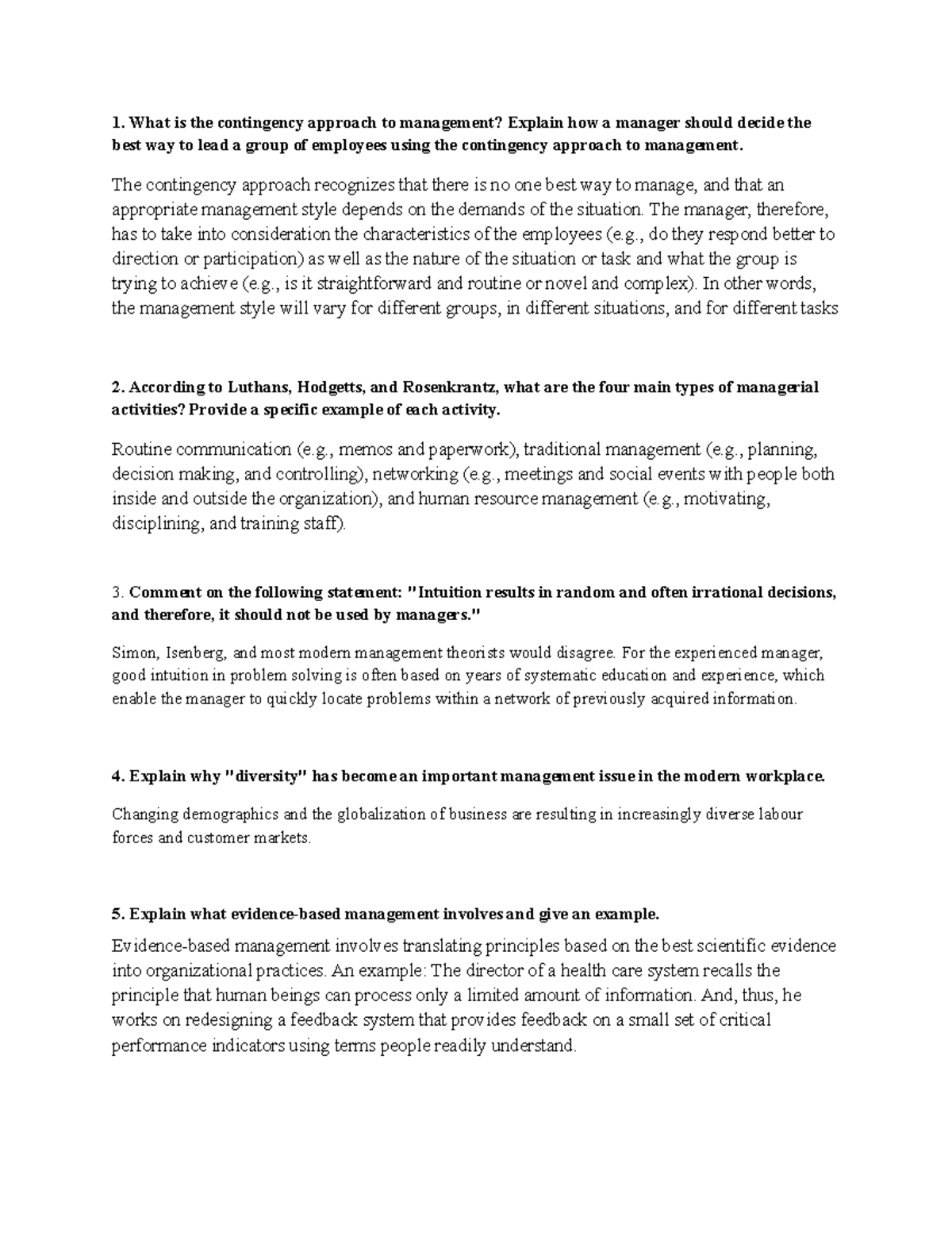 OBHR2p91-Ch1 Management Concepts: Review Questions and Insights - Studocu