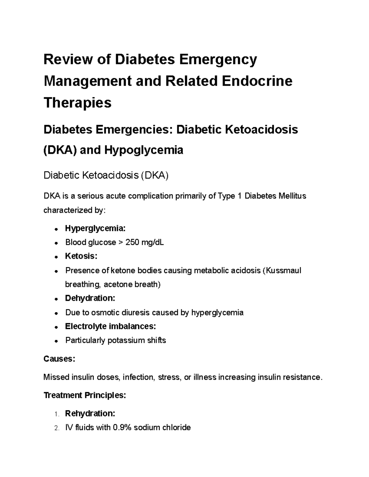 Review of Diabetes Emergency Management and Endocrine Therapies - Studocu