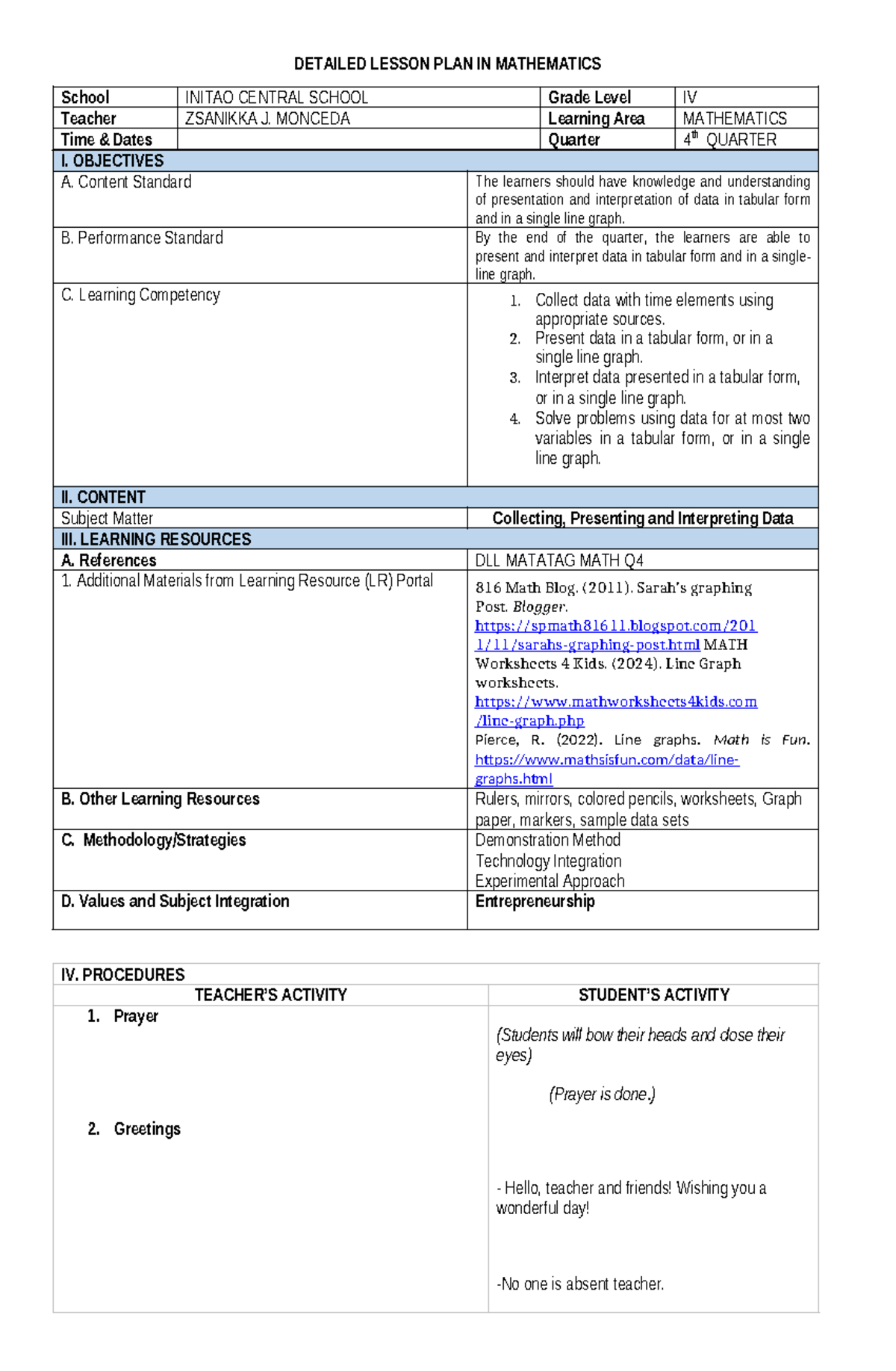Nikka LP Q4 WEEK 1 - Kindergarten - DETAILED LESSON PLAN IN MATHEMATICS ...