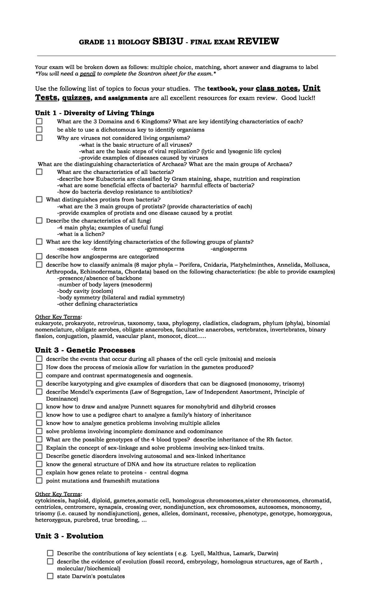 SBI3U Final Exam Review Notes - Biology January 2025 - Studocu