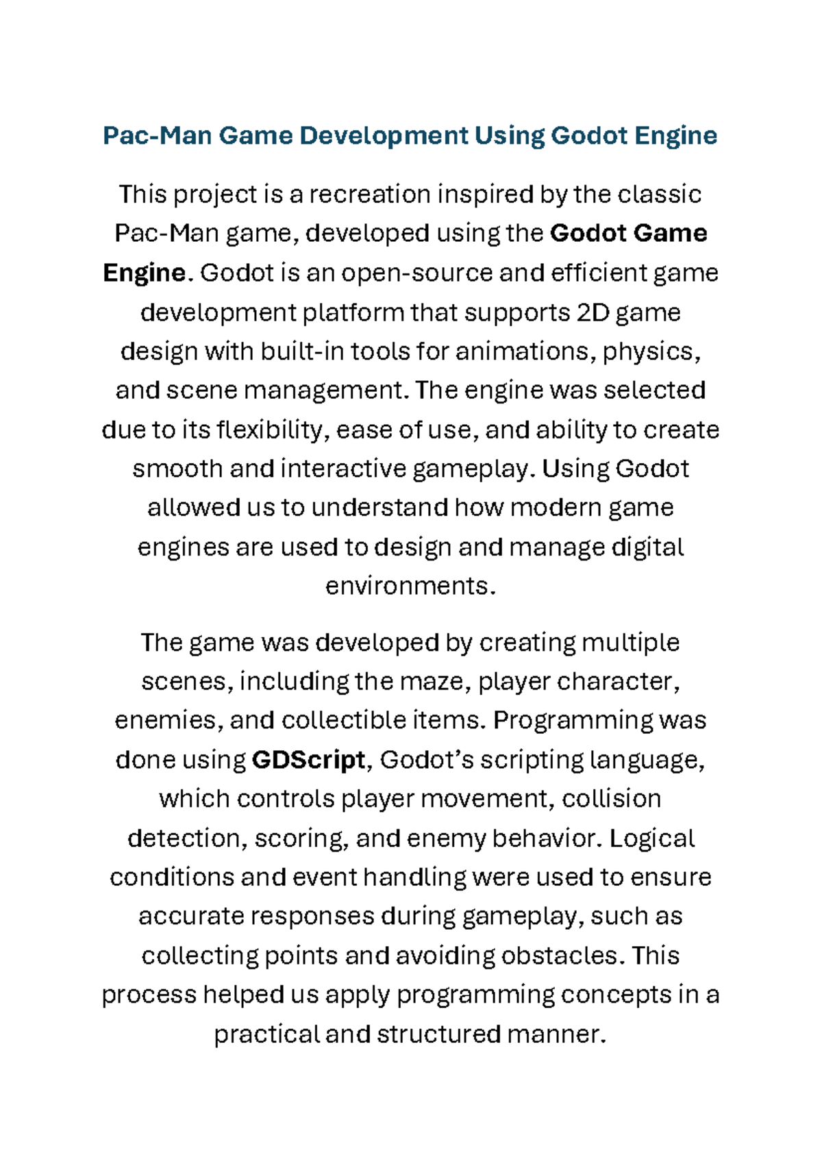 Game Development Project: Creating a Classic Game in Godot - Studocu