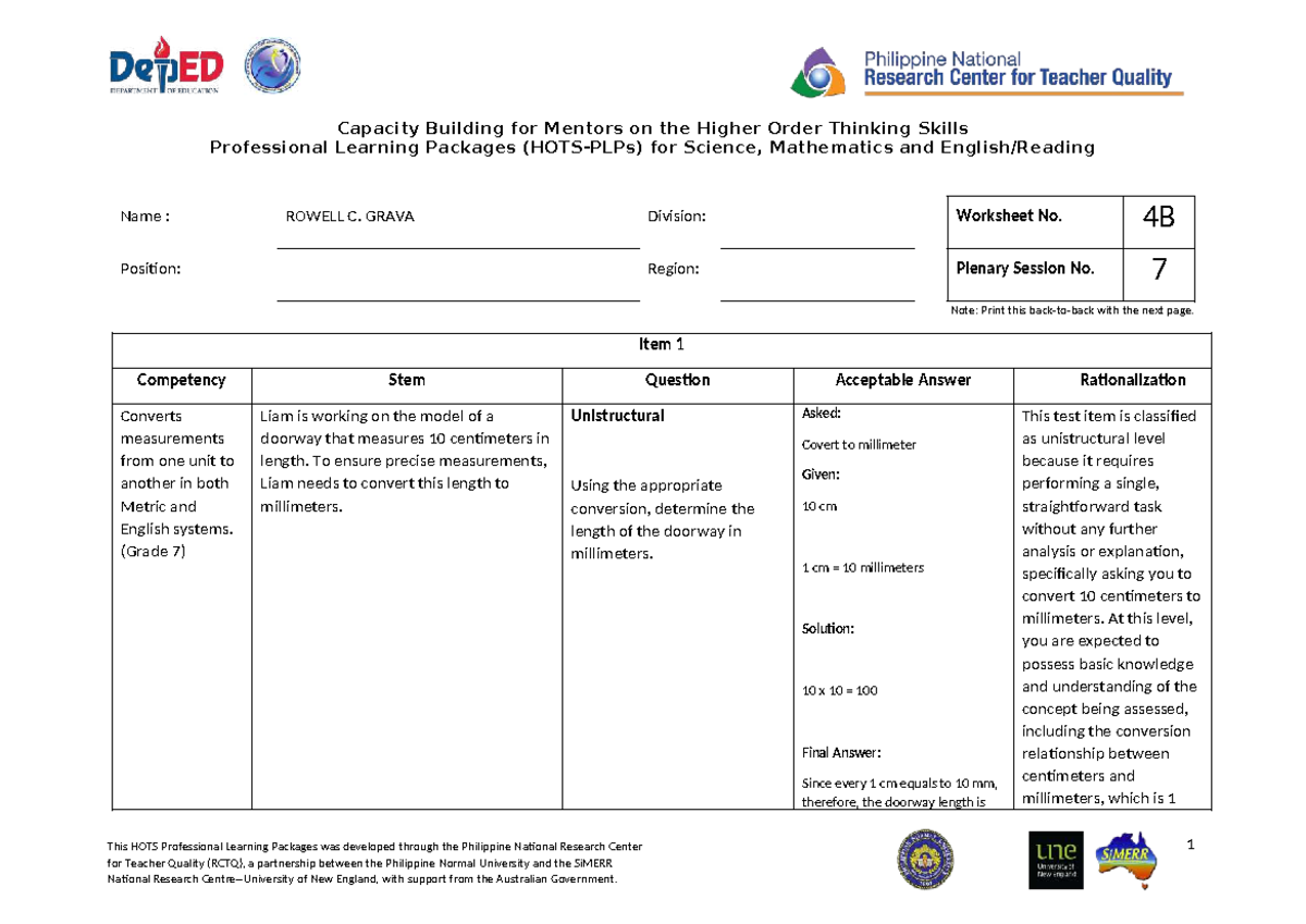 Assignment #3: Math Worksheet 4B on Higher Order Thinking Skills - Studocu