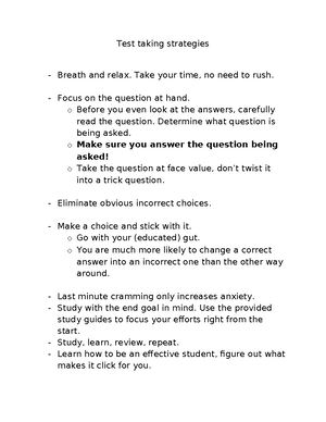 5 day test prep - test taking strategies - Look over all the material ...