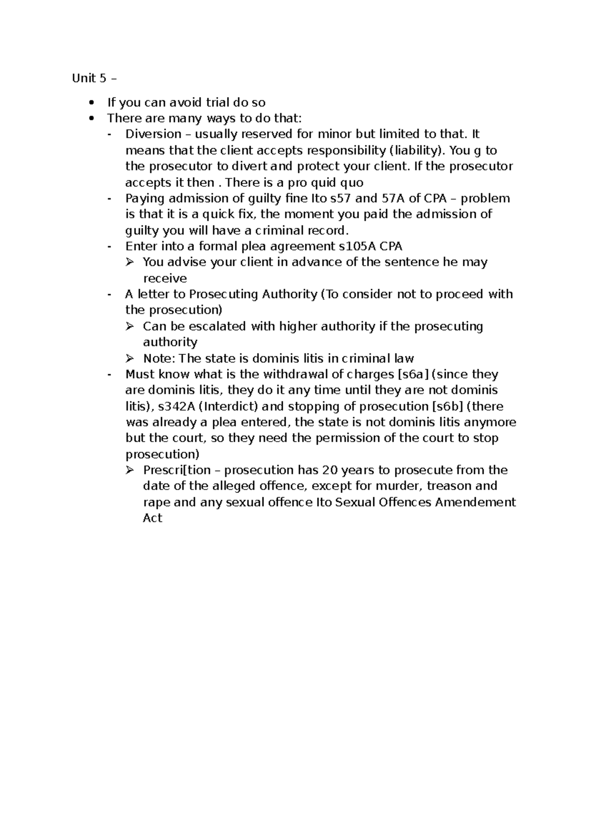 Unit 5 - Summary of Trial Avoidance Strategies and Legal Implications ...