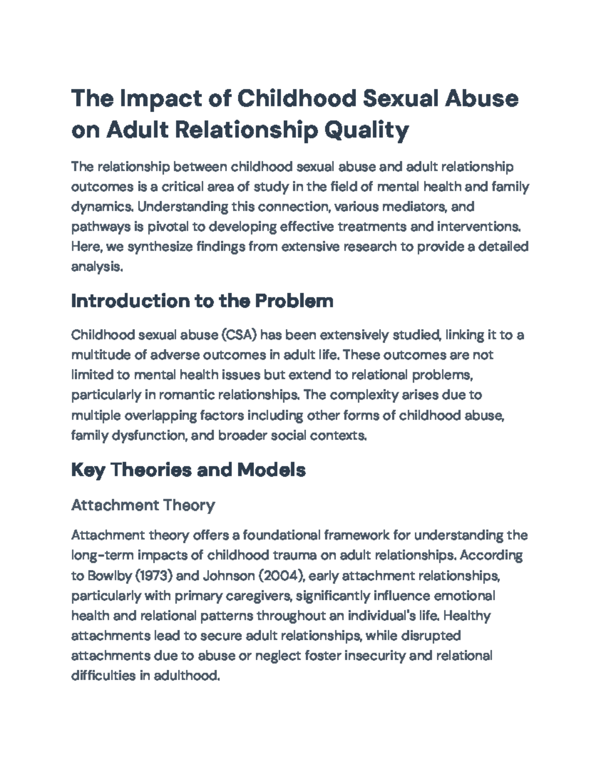 The Impact of Childhood Sexual Abuse on Adult Relationships: A Study ...