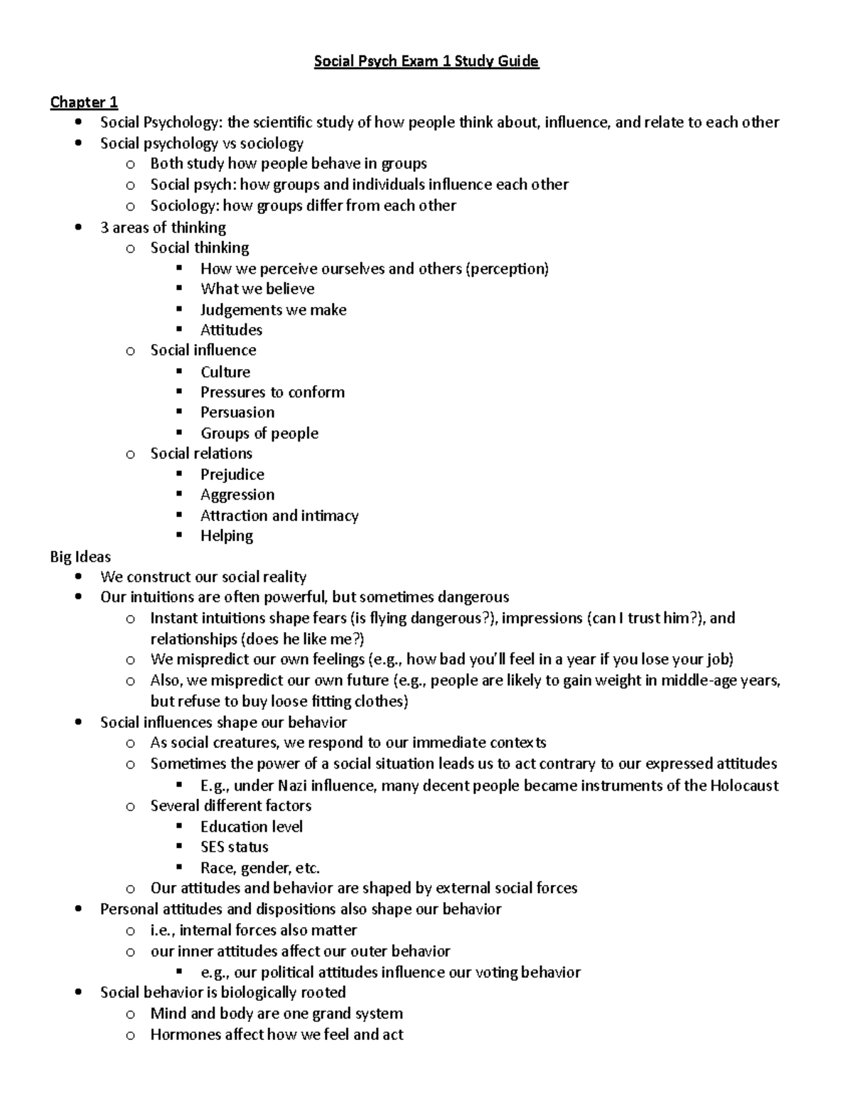 Social Psych 101 Exam 1 Comprehensive Study Guide - Studocu